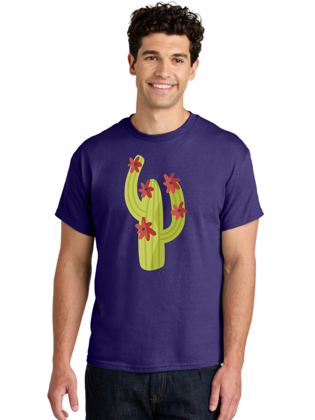 Cactus Men'S Graphic Tee, 100% Cotton, Comfortable Casual Summer Wear, Machine Washable, Cartoon Cactus, Red Flowers, Desert Plants, Succulent Plants, Flowering Cacti, Vibrant Cactus, Garden Graphics, Digital Illustration, Cactus Art Aad679