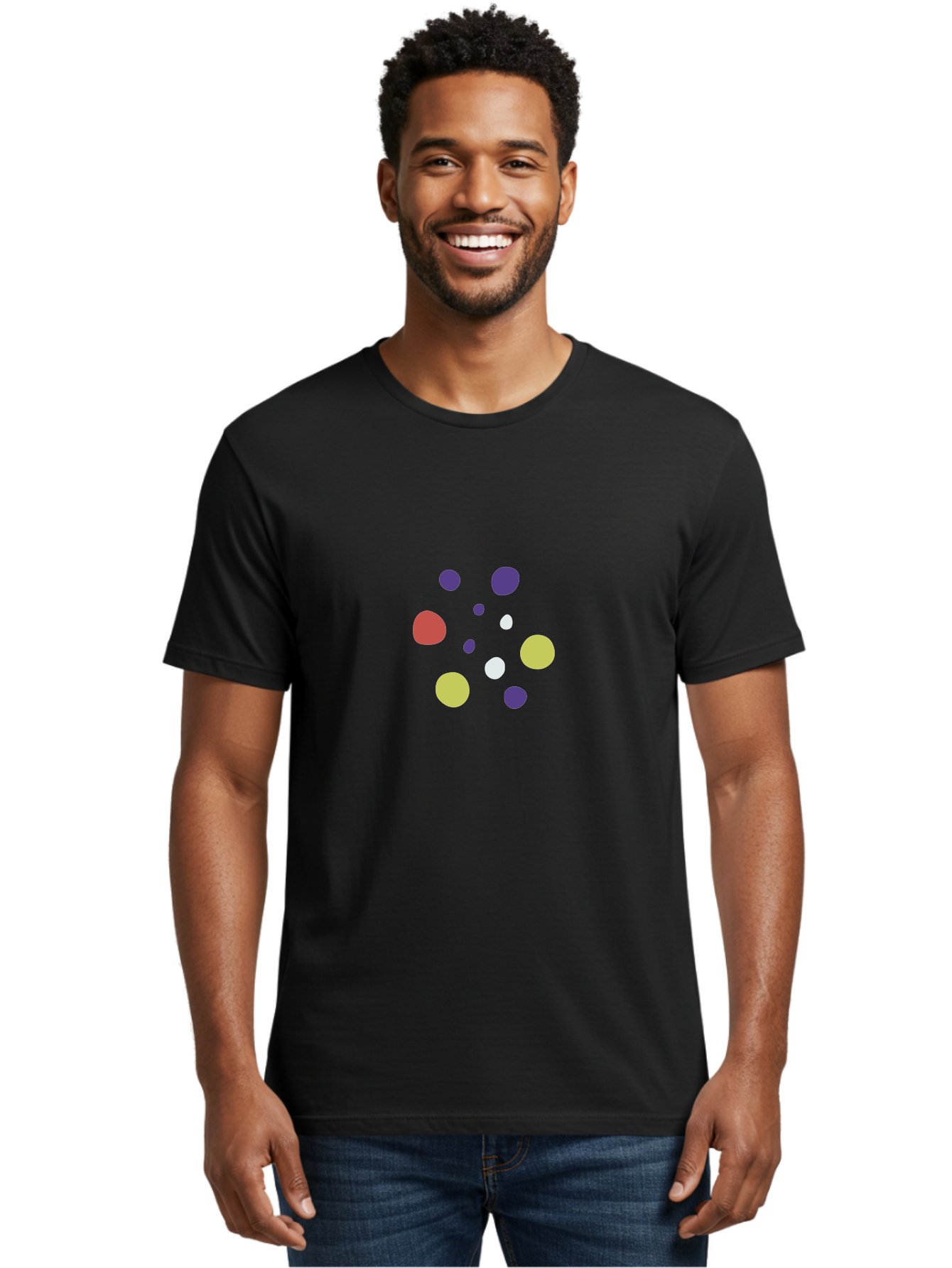 Colorful-Dots-Pattern Men'S Graphic Tee, 100% Cotton, Comfortable Casual Summer Wear, Machine Washable, Multicolored Dots, Vibrant Colors, Abstract Art, Playful Design, Colorful Shapes, Creative Graphics, Digital Art, Modern Art Aad684