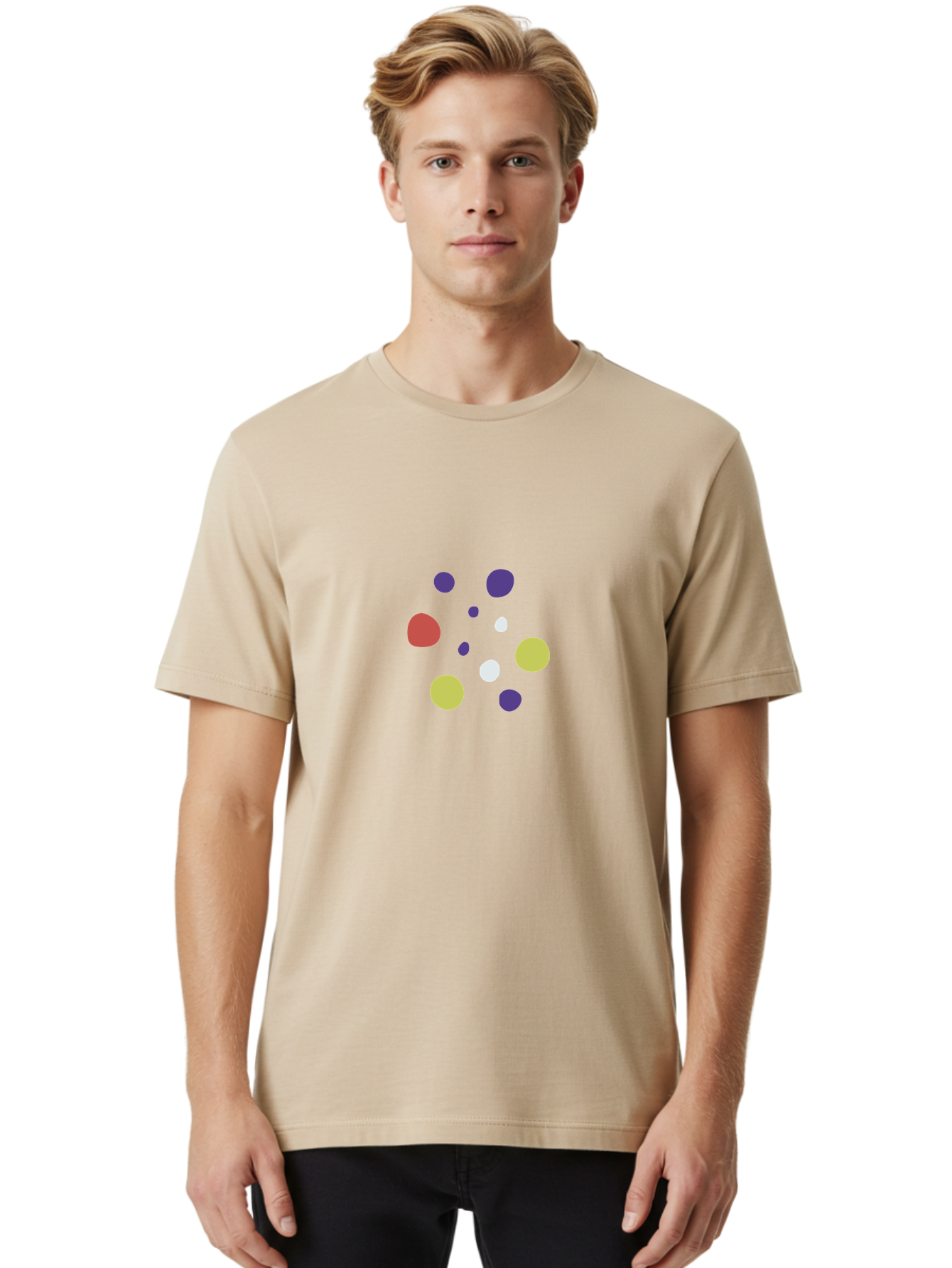 Colorful-Dots-Pattern Men'S Graphic Tee, 100% Cotton, Comfortable Casual Summer Wear, Machine Washable, Multicolored Dots, Vibrant Colors, Abstract Art, Playful Design, Colorful Shapes, Creative Graphics, Digital Art, Modern Art Aad684