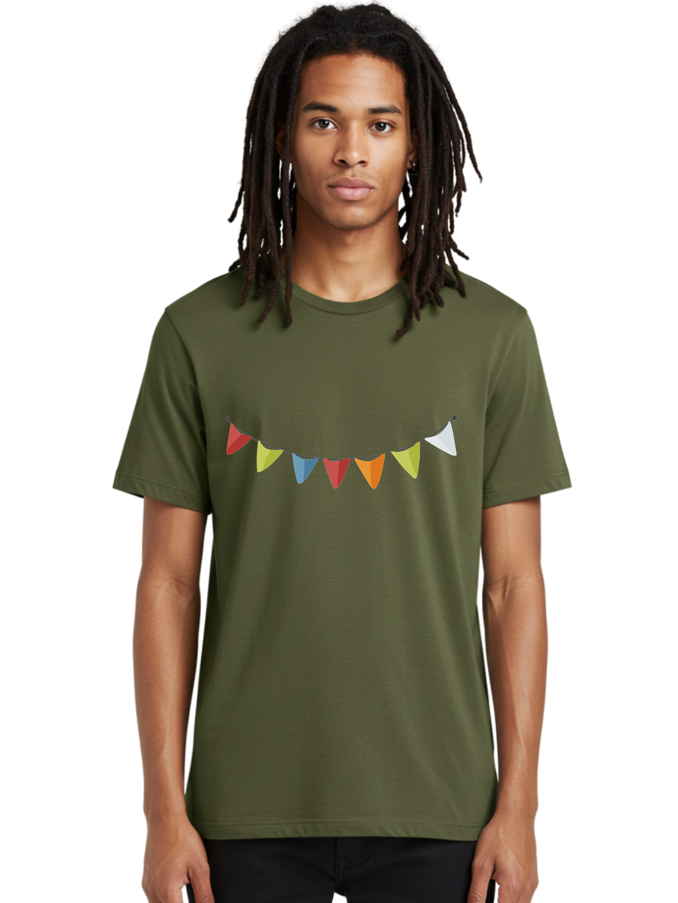 Colorful-Triangular-Bunting Men'S Graphic Tee, 100% Cotton, Comfortable Casual Summer Wear, Machine Washable, Colorful Triangular Bunting, Party Decorations, Festive Atmosphere, Celebration Decor, Vibrant Colors, String Of Flags Aad686