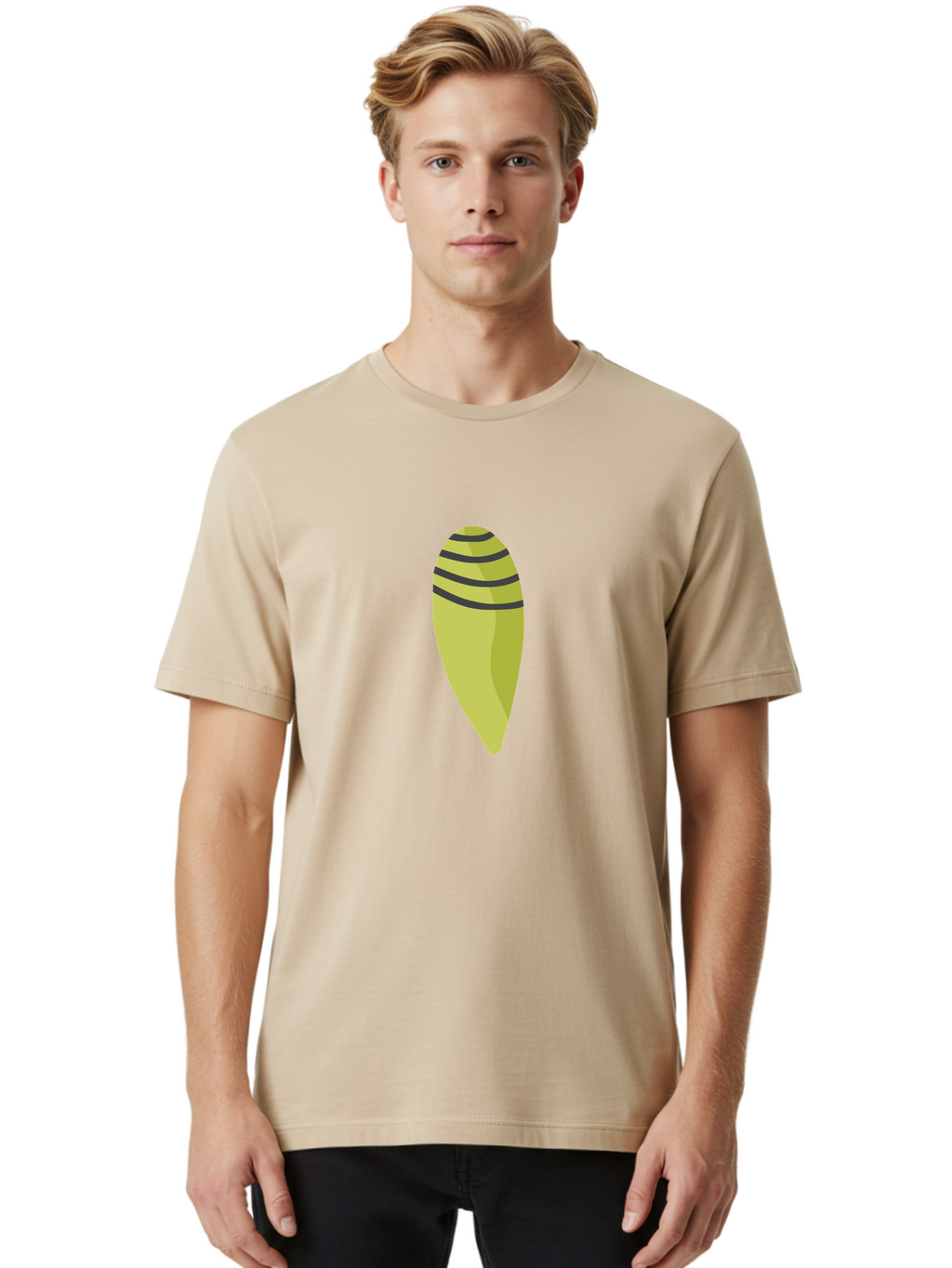 Conch-Shell Men'S Graphic Tee, 100% Cotton, Comfortable Casual Summer Wear, Machine Washable, Conch Shell, Seashell, Ocean Shell, Striped Shell, Yellow Shell, Black Stripes, Sea Creature, Marine Life, Beach Finds, Coastal Decor, Aad687