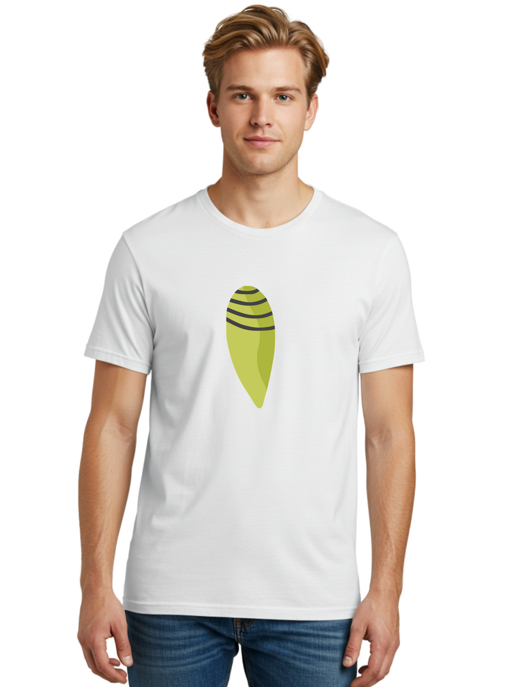 Conch-Shell Men'S Graphic Tee, 100% Cotton, Comfortable Casual Summer Wear, Machine Washable, Conch Shell, Seashell, Ocean Shell, Striped Shell, Yellow Shell, Black Stripes, Sea Creature, Marine Life, Beach Finds, Coastal Decor, Aad687
