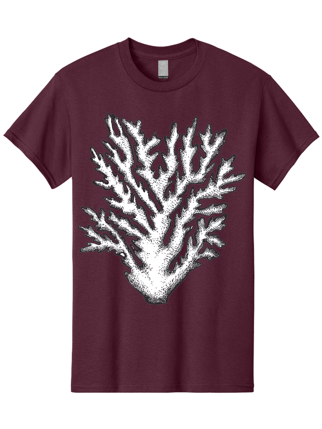 Coral-1 Men'S Graphic Tee, 100% Cotton, Comfortable Casual Summer Wear, Machine Washable, White Coral, Coral Illustration, Marine Life, Underwater World, Ocean Creatures, Coral Reef, Black And White Art Aad688