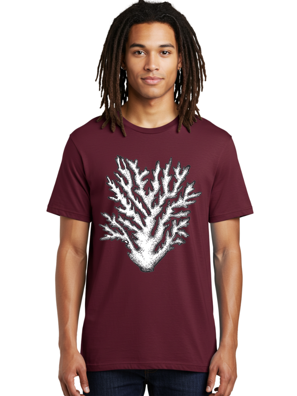 Coral-1 Men'S Graphic Tee, 100% Cotton, Comfortable Casual Summer Wear, Machine Washable, White Coral, Coral Illustration, Marine Life, Underwater World, Ocean Creatures, Coral Reef, Black And White Art Aad688