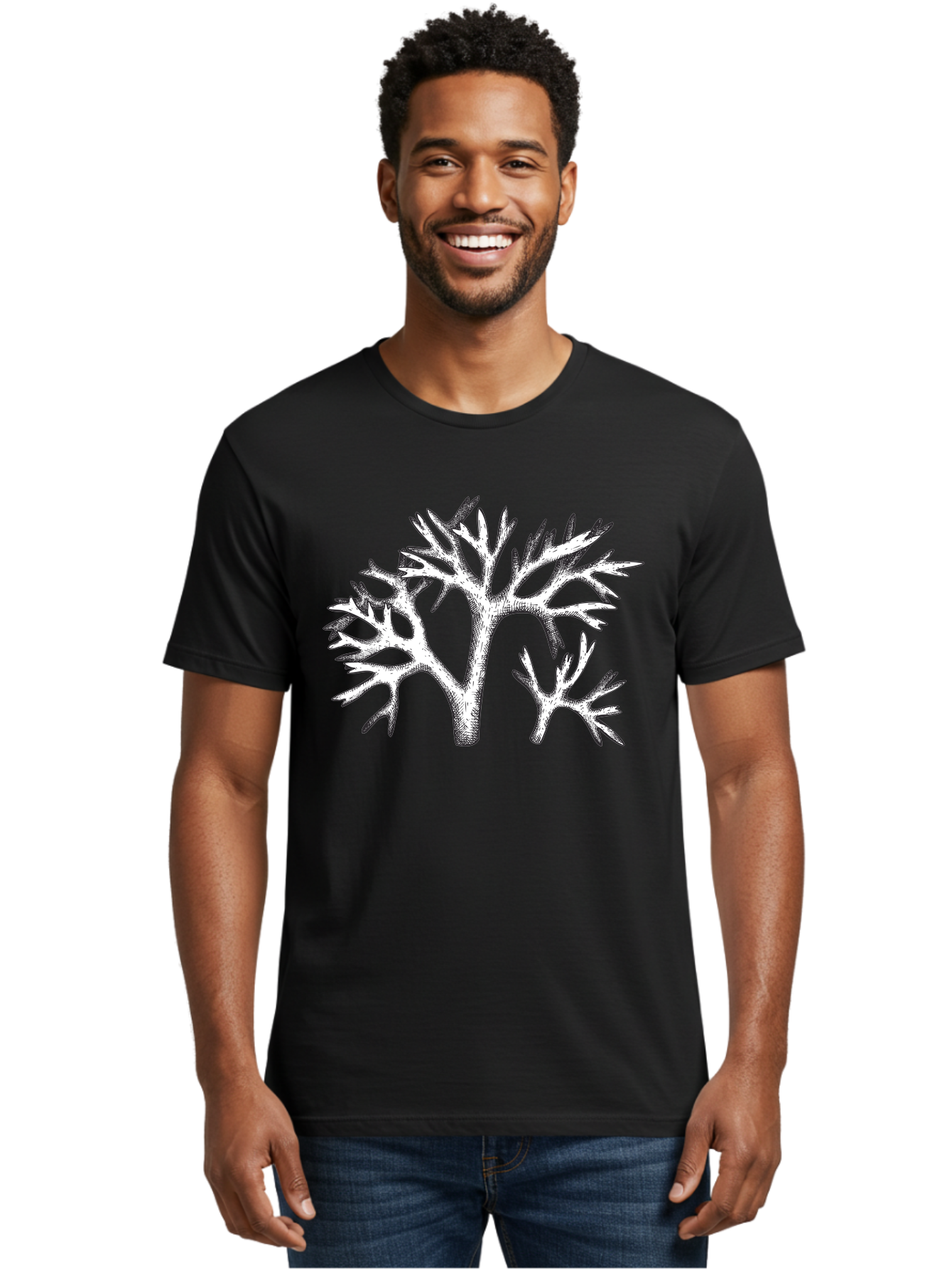 Coral-3 Men'S Graphic Tee, 100% Cotton, Comfortable Casual Summer Wear, Machine Washable, Coral Reefs, Marine Life, Ocean Creatures, Underwater World, Coral Branches, Black And White Illustration, Detailed Drawing, Abstract Shapes Aad690