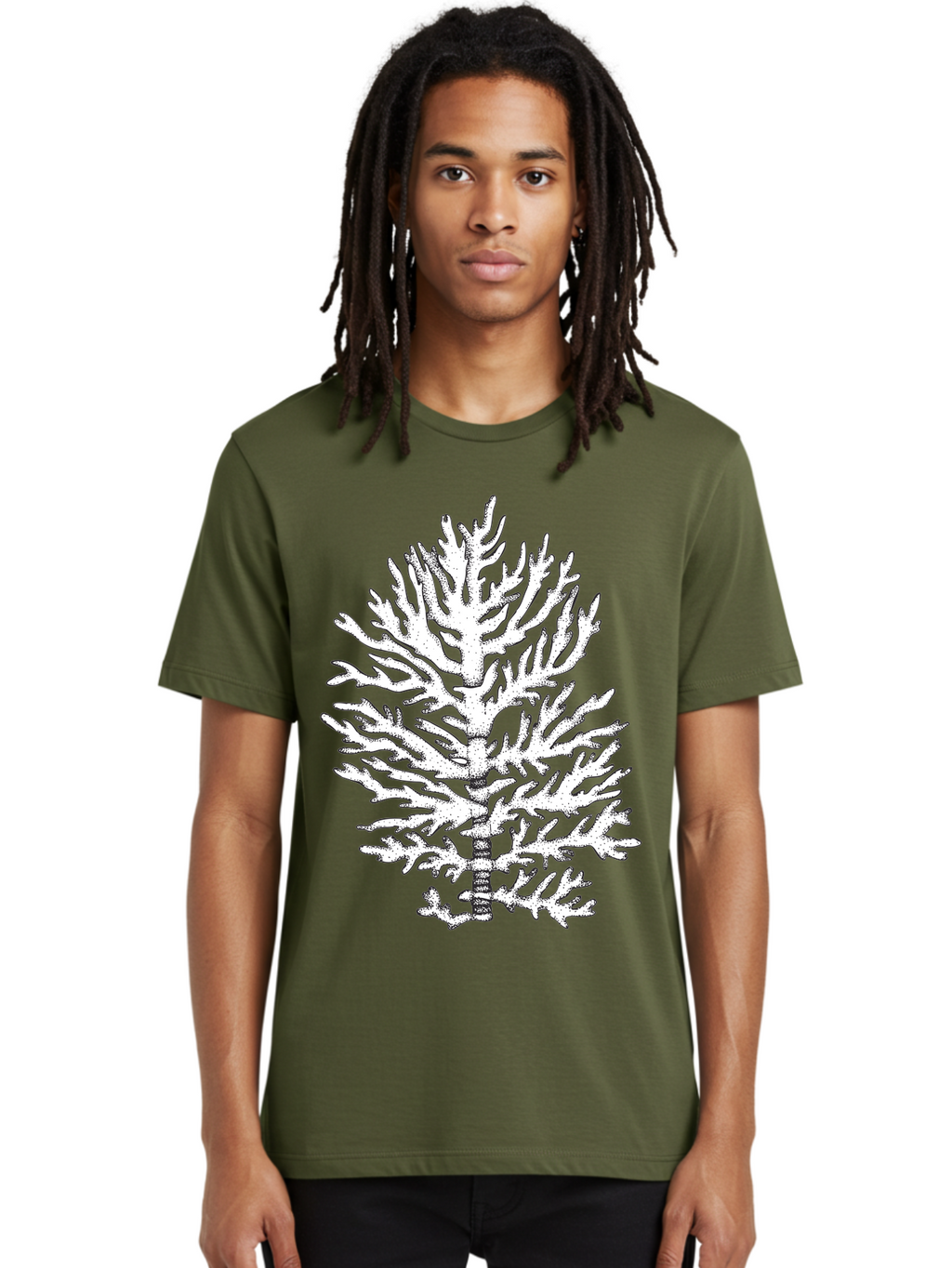 Coral Men'S Graphic Tee, 100% Cotton, Comfortable Casual Summer Wear, Machine Washable, White Coral, Branching Coral, Detailed Illustration, Marine Life, Ocean Creatures, Intricate Design, Coral Reef, Underwater World, Sea Life, Aad691