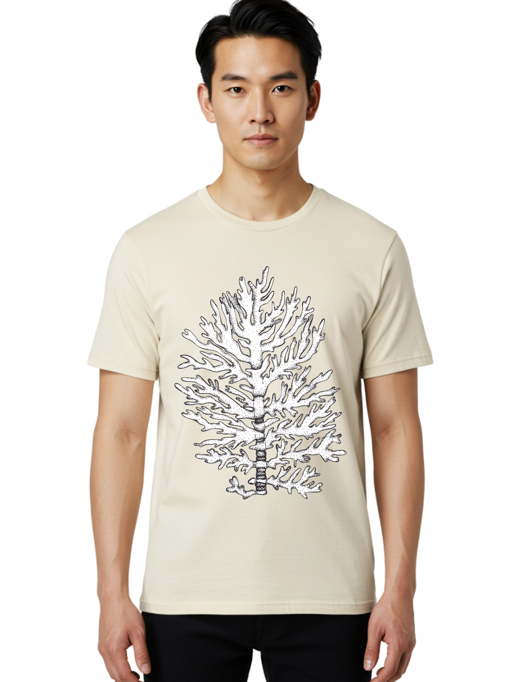 Coral Men'S Graphic Tee, 100% Cotton, Comfortable Casual Summer Wear, Machine Washable, White Coral, Branching Coral, Detailed Illustration, Marine Life, Ocean Creatures, Intricate Design, Coral Reef, Underwater World, Sea Life, Aad691
