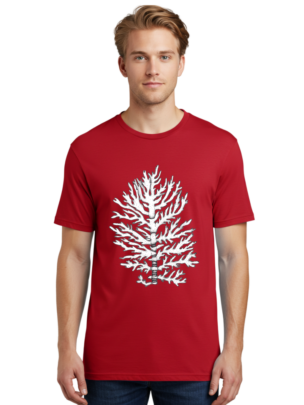 Coral Men'S Graphic Tee, 100% Cotton, Comfortable Casual Summer Wear, Machine Washable, White Coral, Branching Coral, Detailed Illustration, Marine Life, Ocean Creatures, Intricate Design, Coral Reef, Underwater World, Sea Life, Aad691
