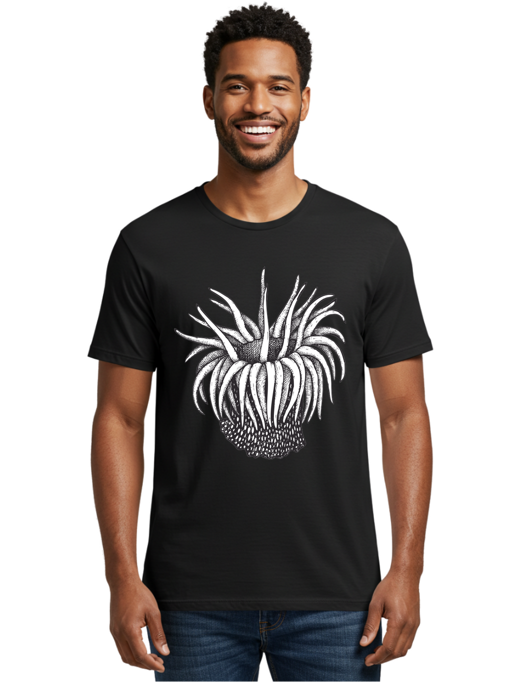 Dandelion Men'S Graphic Tee, 100% Cotton, Comfortable Casual Summer Wear, Machine Washable, Thistle Flower, Wildflower, Black And White Illustration, Botanical Art, Floral Design, Intricate Details, Spiky Petals Aad692