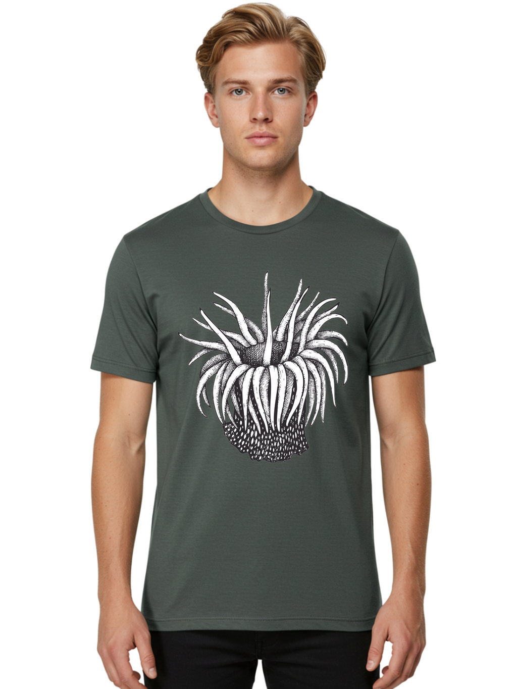 Dandelion Men'S Graphic Tee, 100% Cotton, Comfortable Casual Summer Wear, Machine Washable, Thistle Flower, Wildflower, Black And White Illustration, Botanical Art, Floral Design, Intricate Details, Spiky Petals Aad692