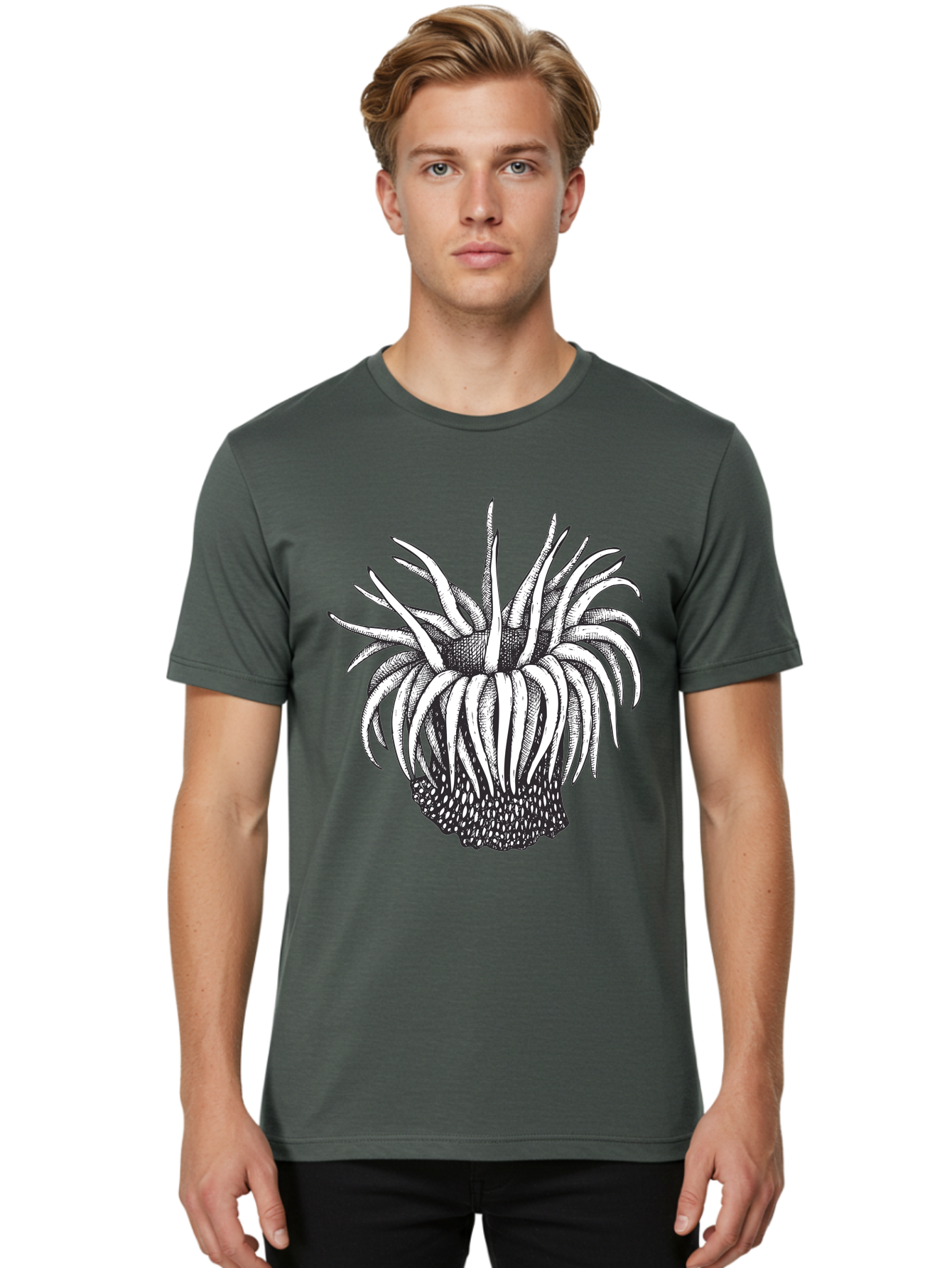 Dandelion Men'S Graphic Tee, 100% Cotton, Comfortable Casual Summer Wear, Machine Washable, Thistle Flower, Wildflower, Black And White Illustration, Botanical Art, Floral Design, Intricate Details, Spiky Petals Aad692
