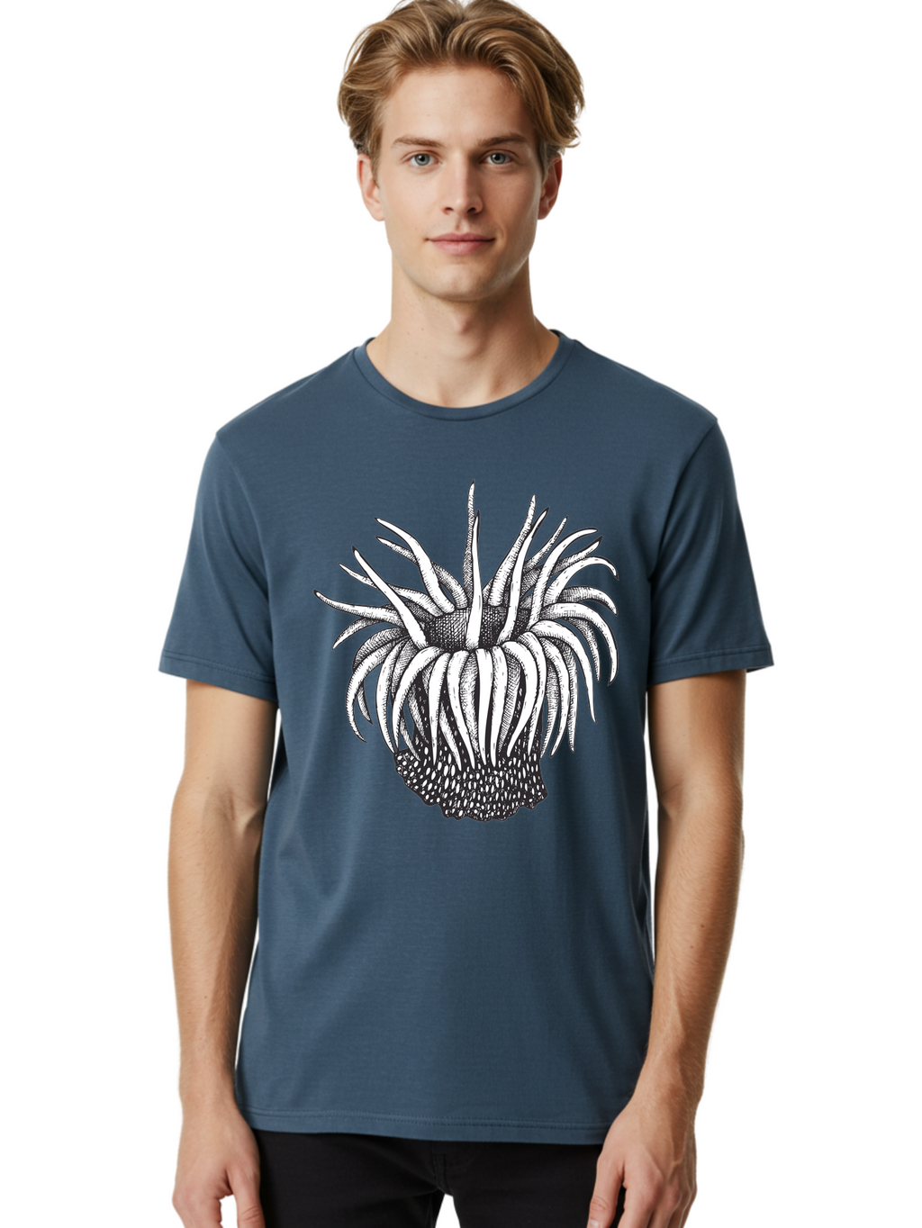 Dandelion Men'S Graphic Tee, 100% Cotton, Comfortable Casual Summer Wear, Machine Washable, Thistle Flower, Wildflower, Black And White Illustration, Botanical Art, Floral Design, Intricate Details, Spiky Petals Aad692