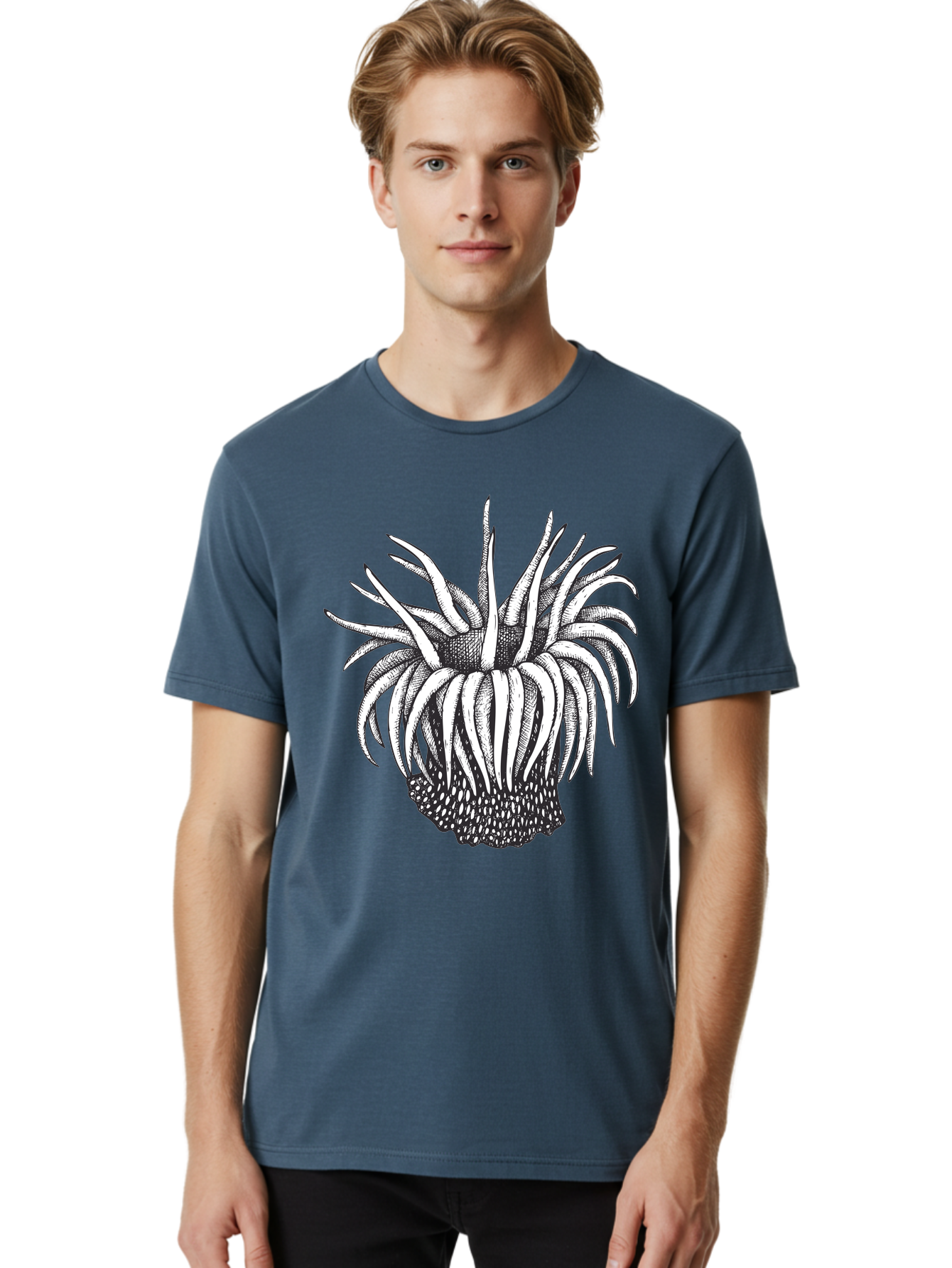 Dandelion Men'S Graphic Tee, 100% Cotton, Comfortable Casual Summer Wear, Machine Washable, Thistle Flower, Wildflower, Black And White Illustration, Botanical Art, Floral Design, Intricate Details, Spiky Petals Aad692