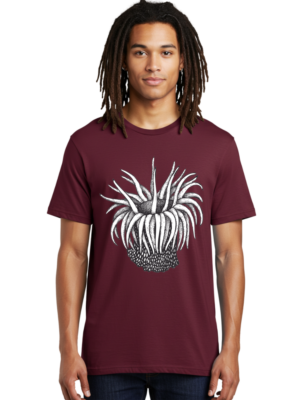 Dandelion Men'S Graphic Tee, 100% Cotton, Comfortable Casual Summer Wear, Machine Washable, Thistle Flower, Wildflower, Black And White Illustration, Botanical Art, Floral Design, Intricate Details, Spiky Petals Aad692