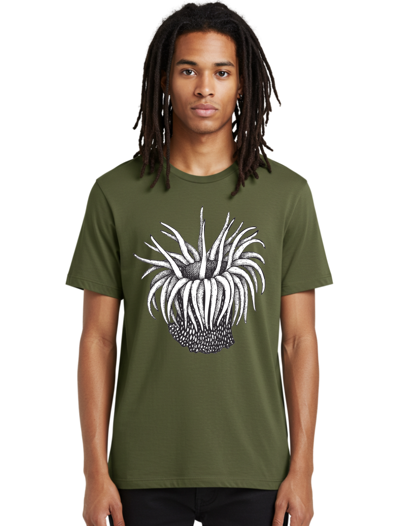 Dandelion Men'S Graphic Tee, 100% Cotton, Comfortable Casual Summer Wear, Machine Washable, Thistle Flower, Wildflower, Black And White Illustration, Botanical Art, Floral Design, Intricate Details, Spiky Petals Aad692