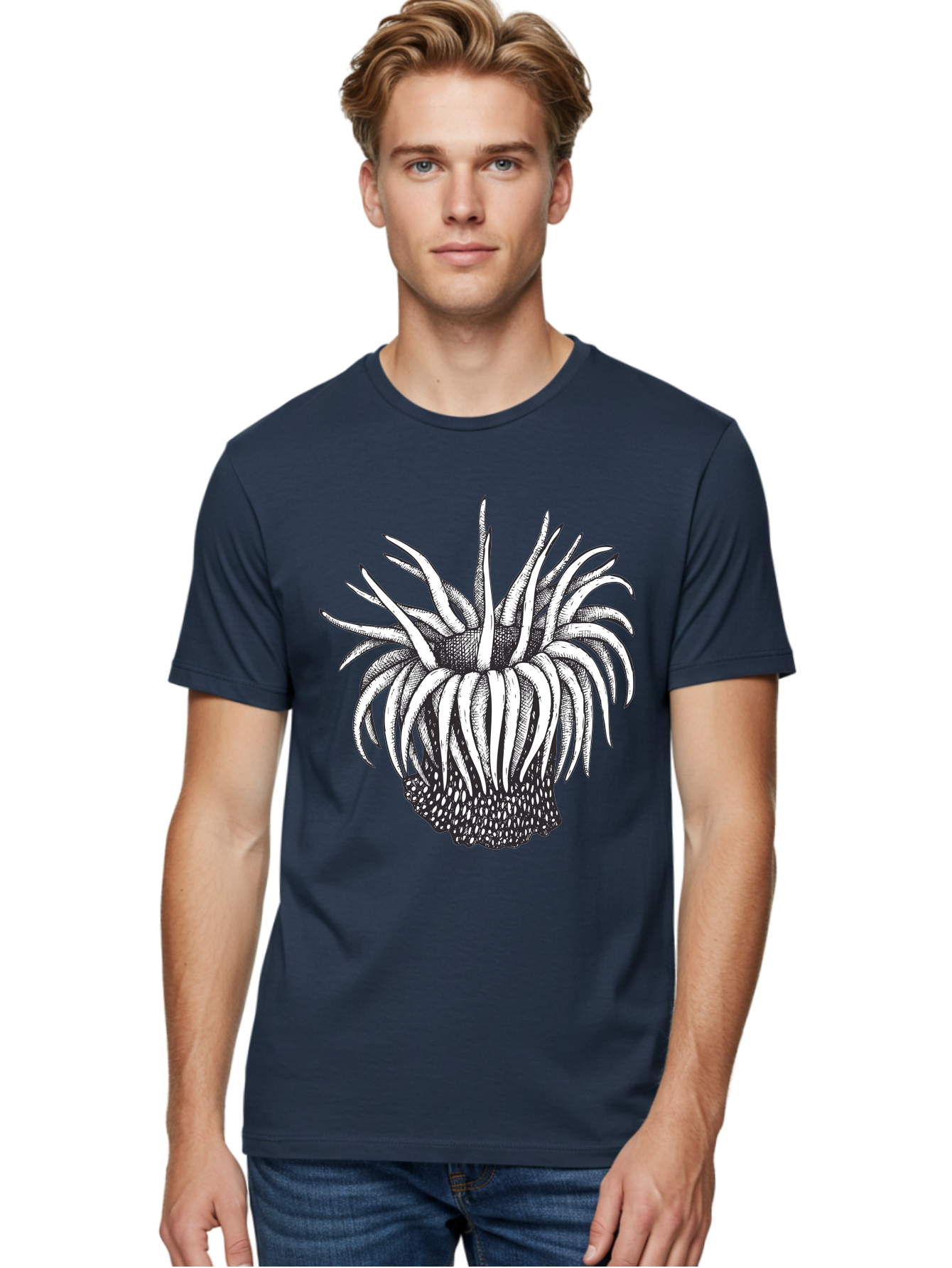 Dandelion Men'S Graphic Tee, 100% Cotton, Comfortable Casual Summer Wear, Machine Washable, Thistle Flower, Wildflower, Black And White Illustration, Botanical Art, Floral Design, Intricate Details, Spiky Petals Aad692