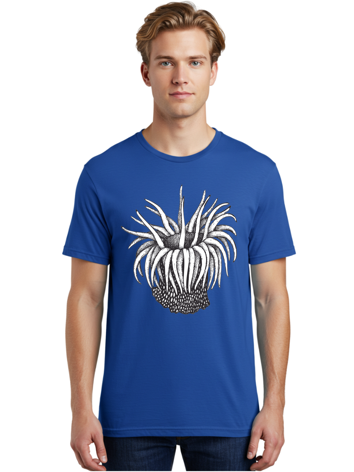 Dandelion Men'S Graphic Tee, 100% Cotton, Comfortable Casual Summer Wear, Machine Washable, Thistle Flower, Wildflower, Black And White Illustration, Botanical Art, Floral Design, Intricate Details, Spiky Petals Aad692