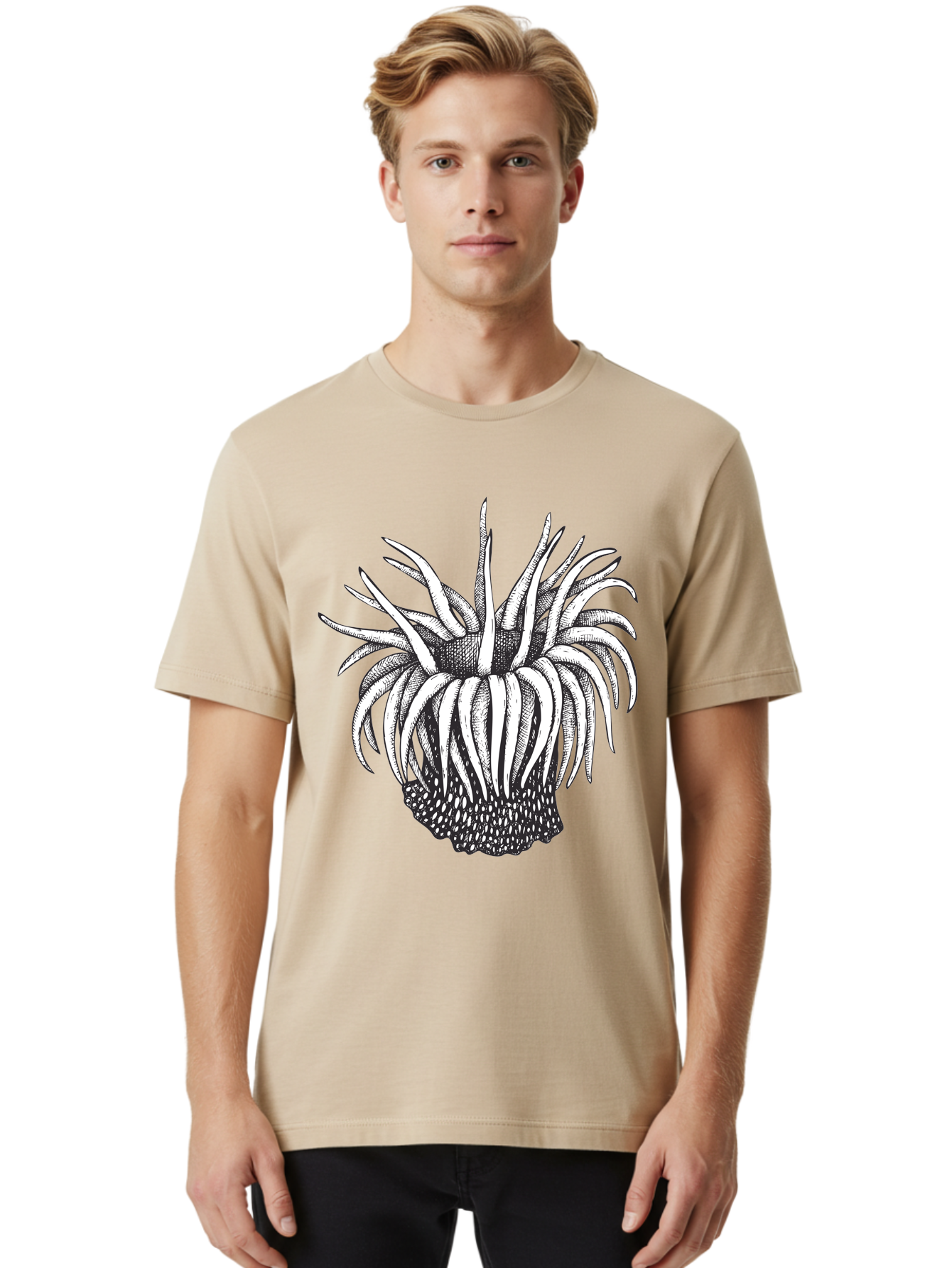 Dandelion Men'S Graphic Tee, 100% Cotton, Comfortable Casual Summer Wear, Machine Washable, Thistle Flower, Wildflower, Black And White Illustration, Botanical Art, Floral Design, Intricate Details, Spiky Petals Aad692