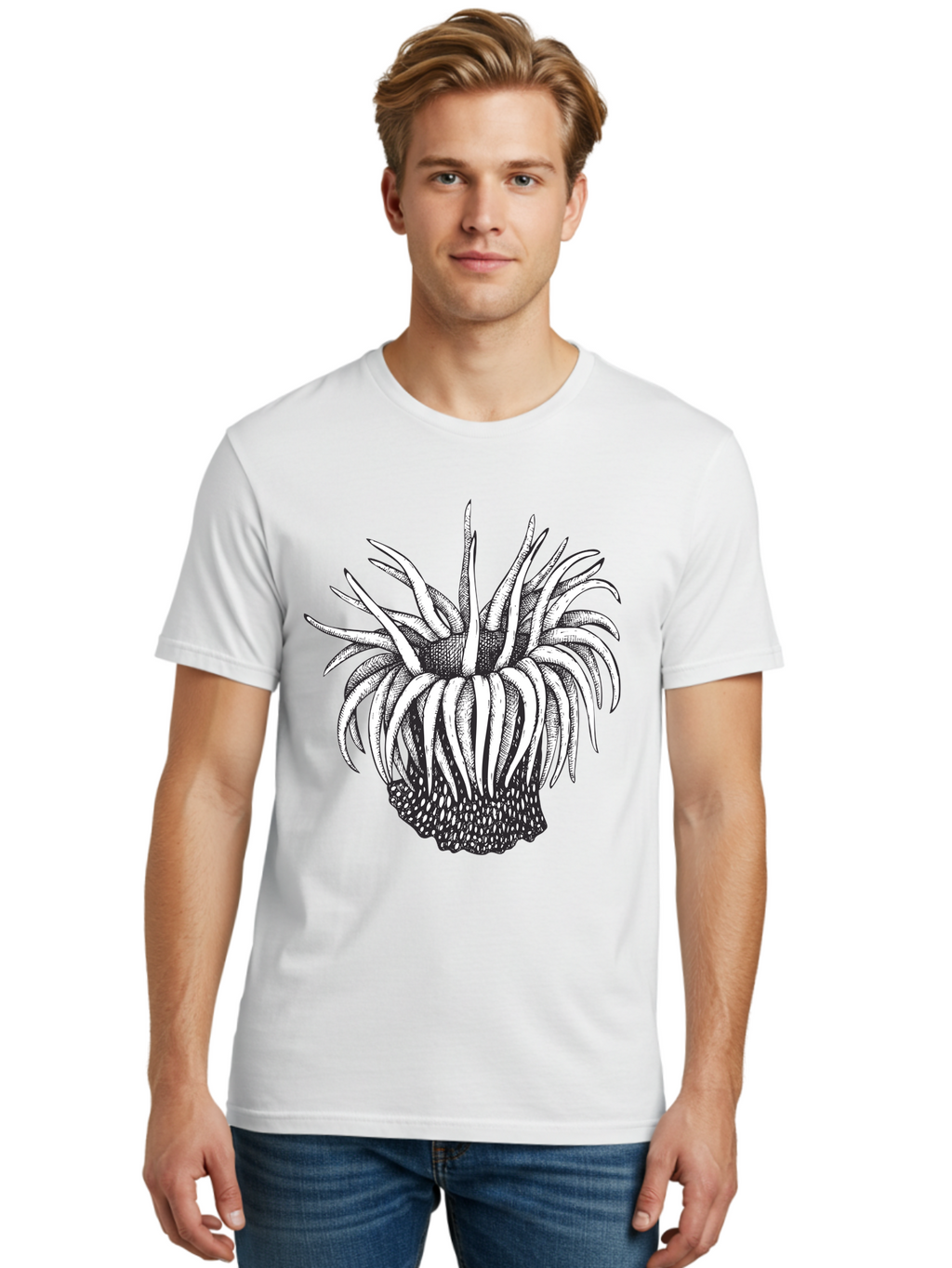 Dandelion Men'S Graphic Tee, 100% Cotton, Comfortable Casual Summer Wear, Machine Washable, Thistle Flower, Wildflower, Black And White Illustration, Botanical Art, Floral Design, Intricate Details, Spiky Petals Aad692