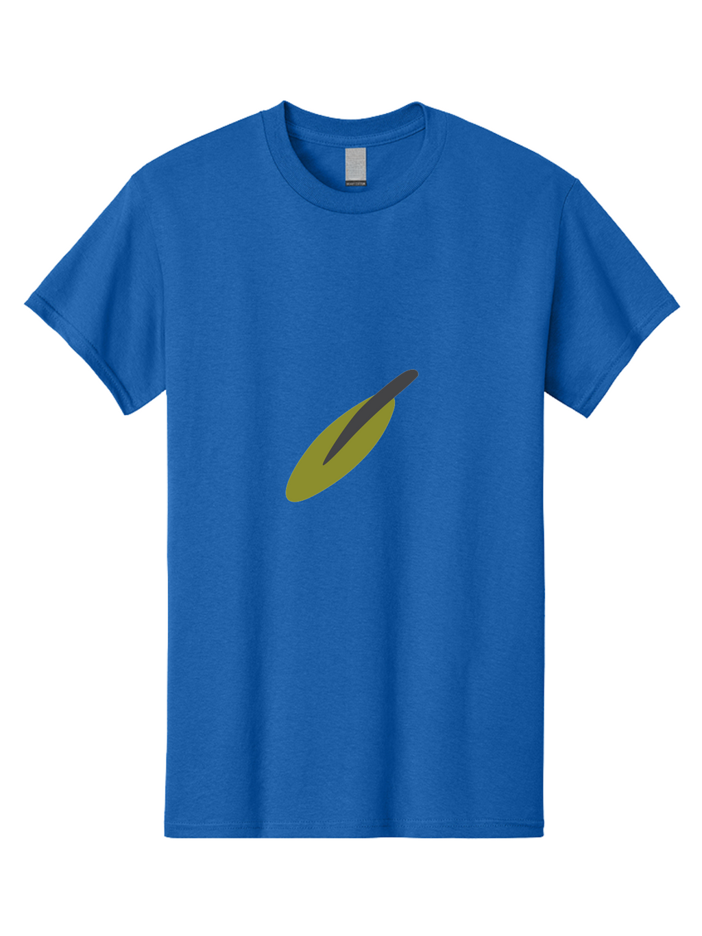 Dark-Gray-Elongated-Shape Men'S Graphic Tee, 100% Cotton, Comfortable Casual Summer Wear, Machine Washable, Olive Fruit, Green And Black Colors, Simple Design, Minimalist Style, Abstract Representation, Food Illustration, Single Object Aad693