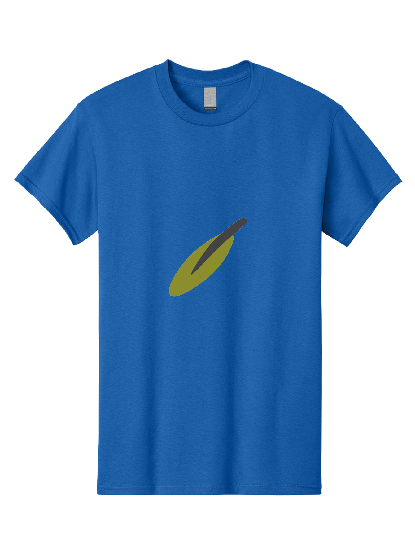 Dark-Gray-Elongated-Shape Men'S Graphic Tee, 100% Cotton, Comfortable Casual Summer Wear, Machine Washable, Olive Fruit, Green And Black Colors, Simple Design, Minimalist Style, Abstract Representation, Food Illustration, Single Object Aad693