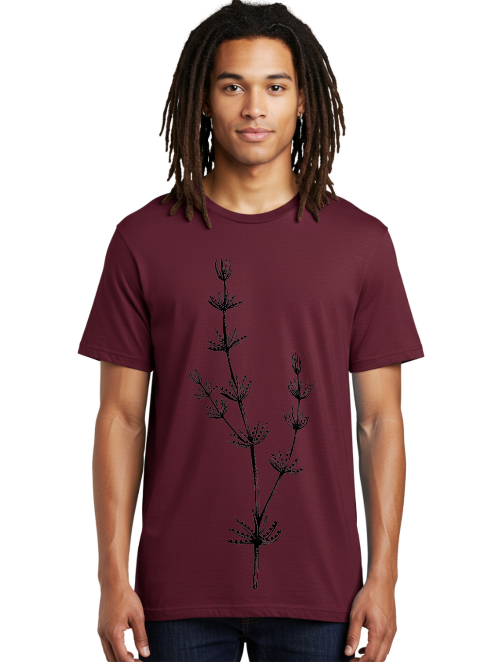 Delicate-Floral-Silhouette Men'S Graphic Tee, 100% Cotton, Comfortable Casual Summer Wear, Machine Washable, Wildflower, Delicate Flowers, Intricate Details, Elegant Stems, Floral Design, Botanical Illustration, Nature-Inspired Art, Aad694