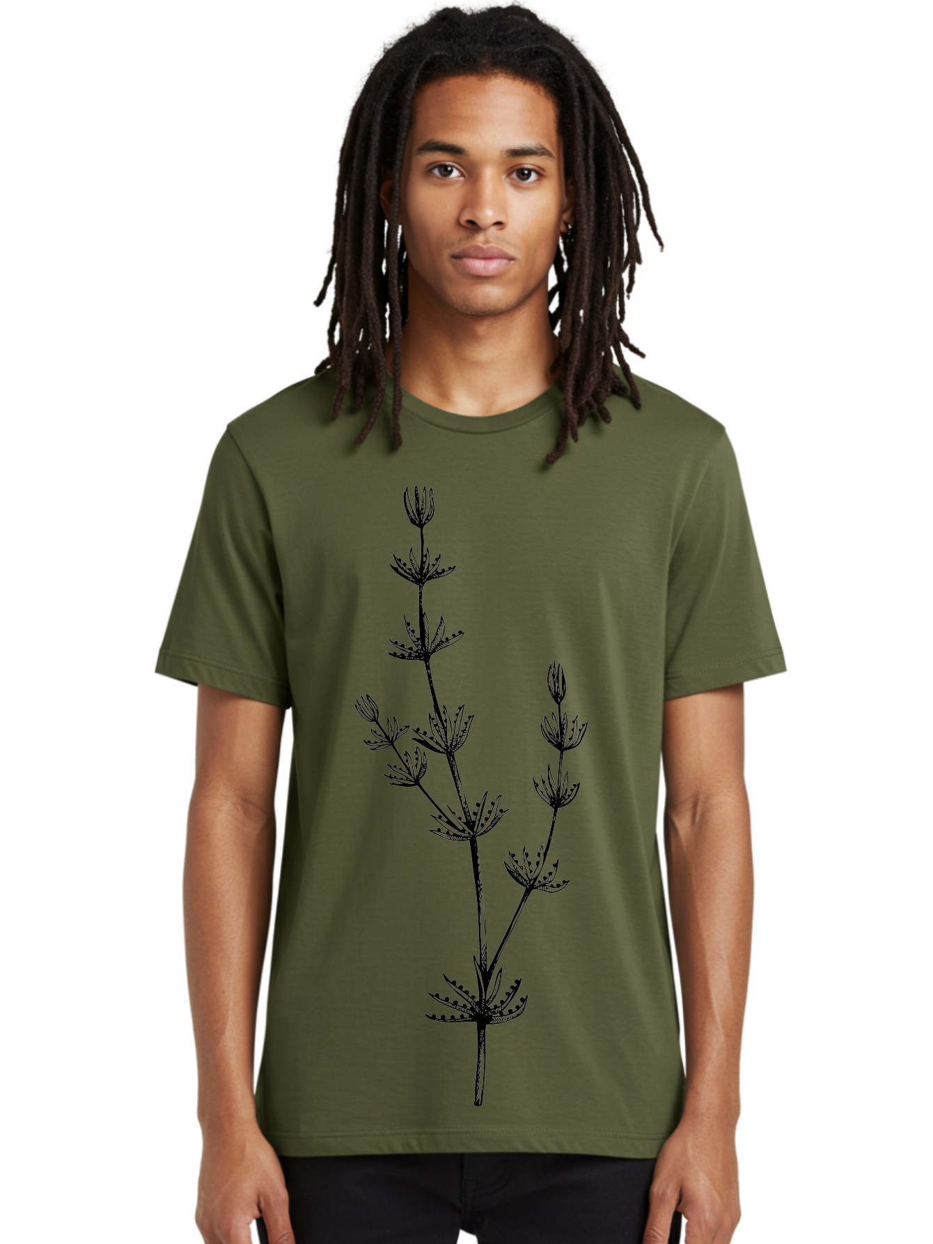 Delicate-Floral-Silhouette Men'S Graphic Tee, 100% Cotton, Comfortable Casual Summer Wear, Machine Washable, Wildflower, Delicate Flowers, Intricate Details, Elegant Stems, Floral Design, Botanical Illustration, Nature-Inspired Art, Aad694