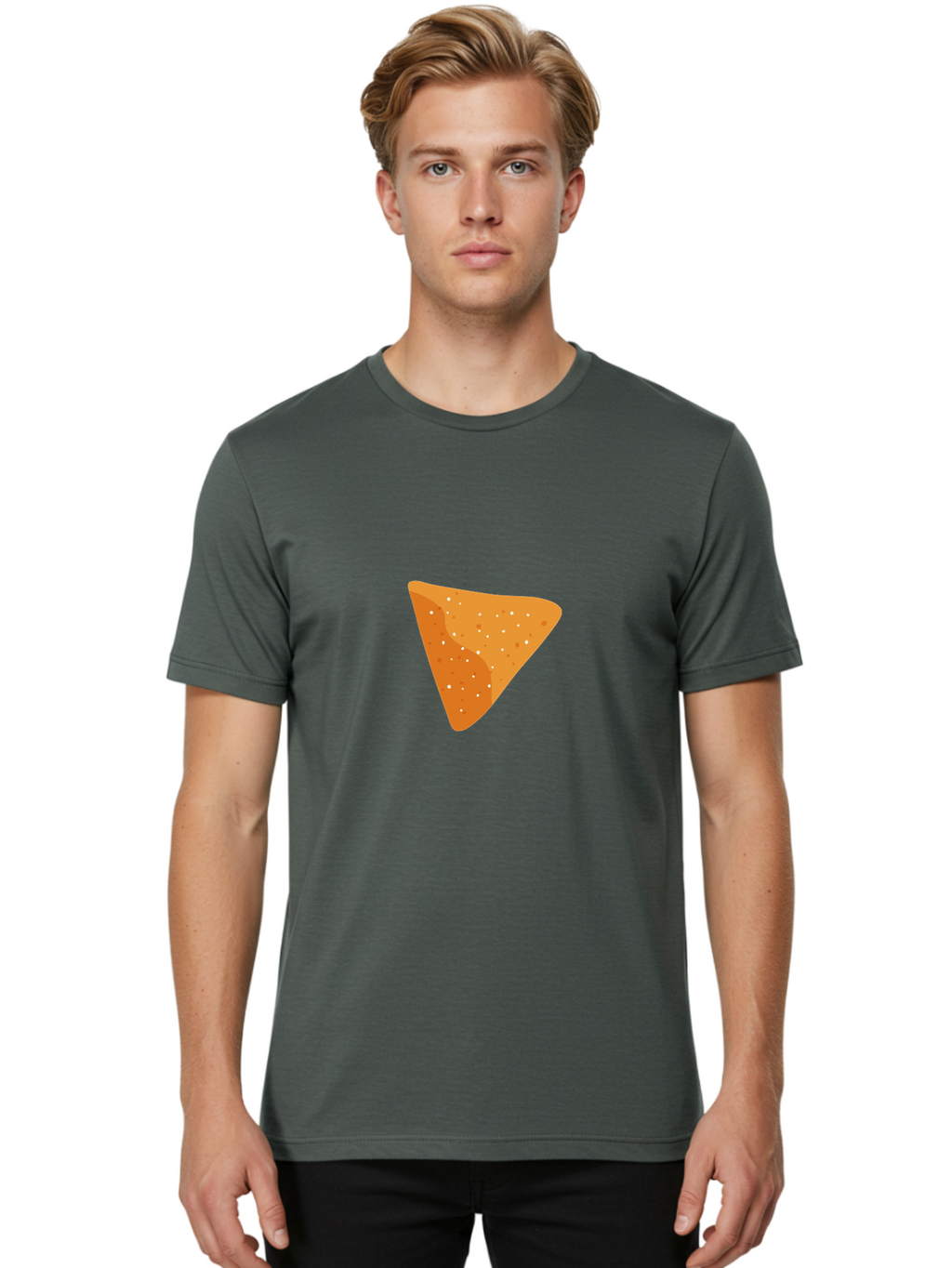 Dorito-Chip Men'S Graphic Tee, 100% Cotton, Comfortable Casual Summer Wear, Machine Washable, Triangular Chip, Crunchy Snack, Flavorful Treat, Savory Delight, Tasty Munchie, Junk Food Favorite, Cheesy Flavor Aad697