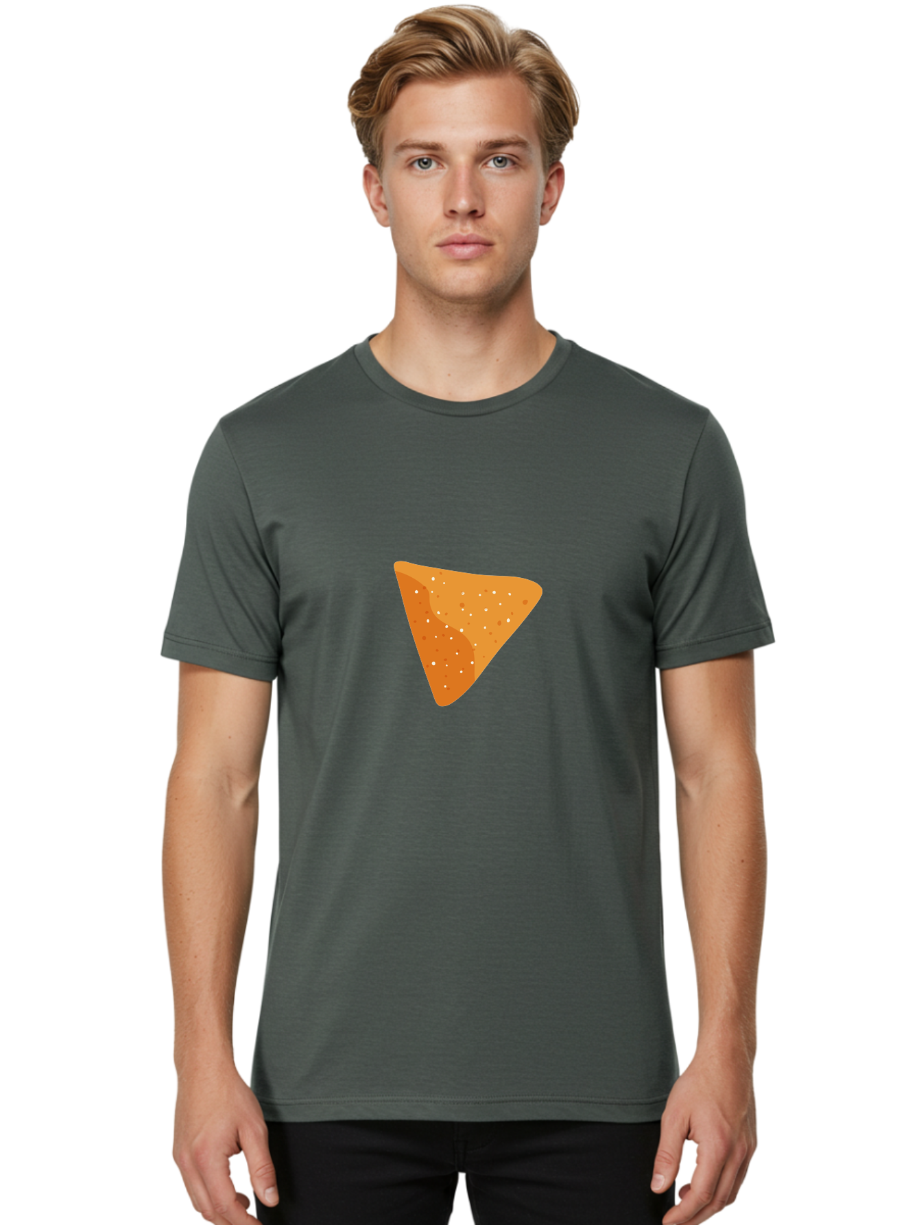 Dorito-Chip Men'S Graphic Tee, 100% Cotton, Comfortable Casual Summer Wear, Machine Washable, Triangular Chip, Crunchy Snack, Flavorful Treat, Savory Delight, Tasty Munchie, Junk Food Favorite, Cheesy Flavor Aad697