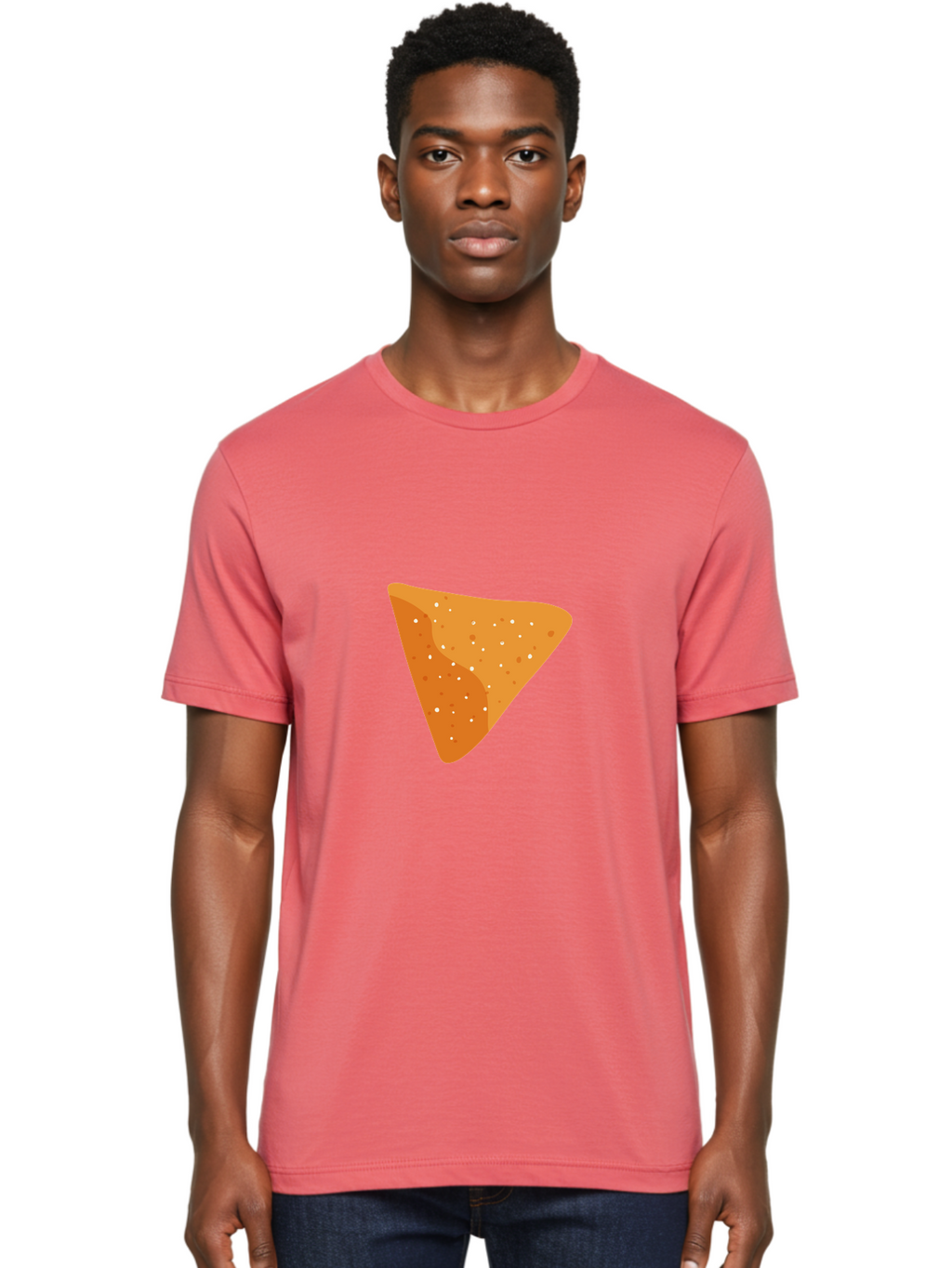 Dorito-Chip Men'S Graphic Tee, 100% Cotton, Comfortable Casual Summer Wear, Machine Washable, Triangular Chip, Crunchy Snack, Flavorful Treat, Savory Delight, Tasty Munchie, Junk Food Favorite, Cheesy Flavor Aad697