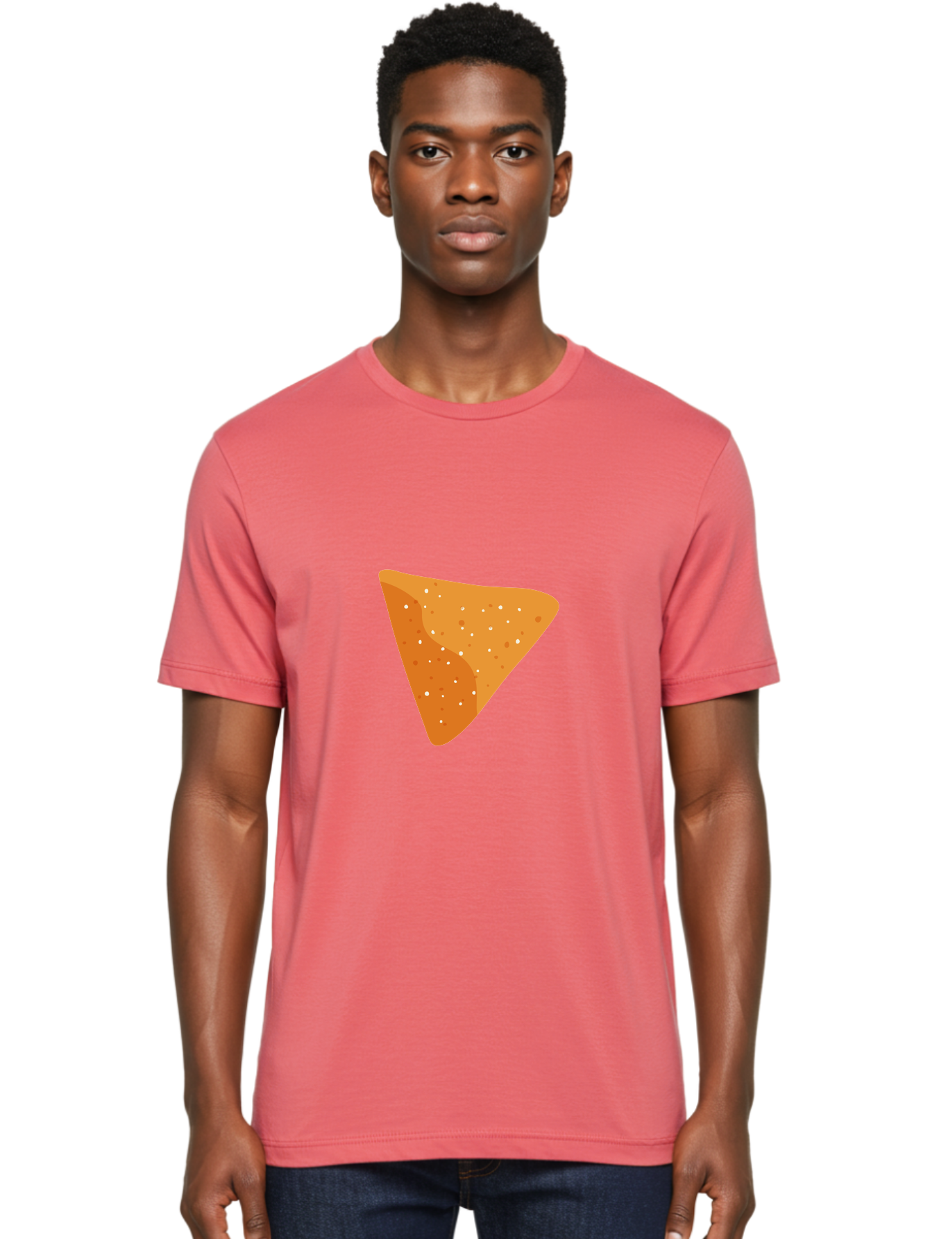 Dorito-Chip Men'S Graphic Tee, 100% Cotton, Comfortable Casual Summer Wear, Machine Washable, Triangular Chip, Crunchy Snack, Flavorful Treat, Savory Delight, Tasty Munchie, Junk Food Favorite, Cheesy Flavor Aad697