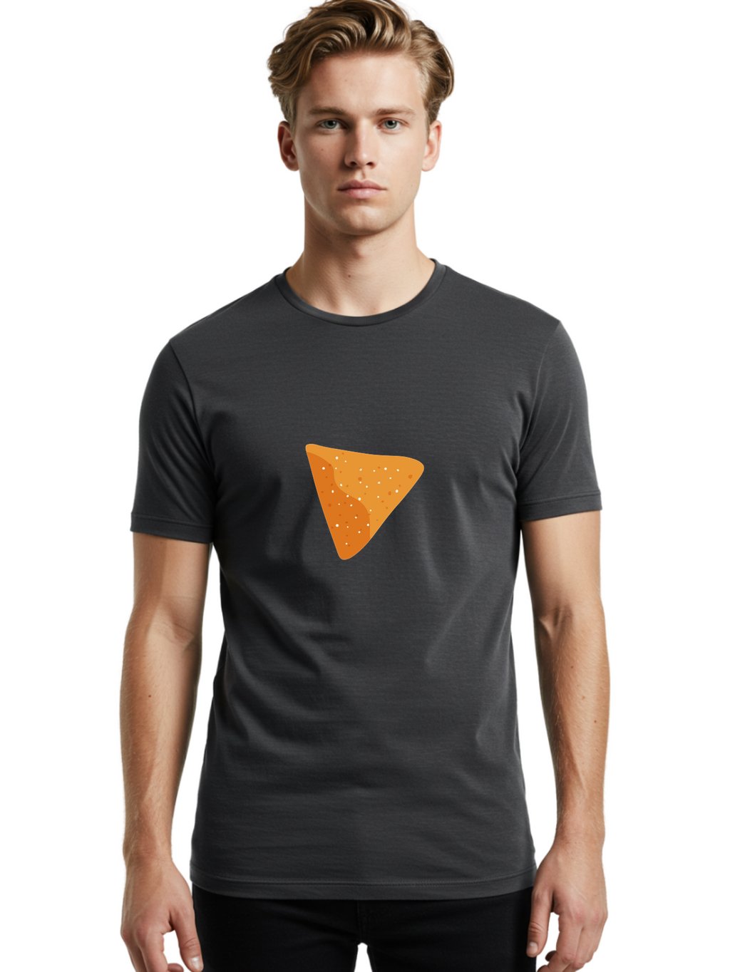 Dorito-Chip Men'S Graphic Tee, 100% Cotton, Comfortable Casual Summer Wear, Machine Washable, Triangular Chip, Crunchy Snack, Flavorful Treat, Savory Delight, Tasty Munchie, Junk Food Favorite, Cheesy Flavor Aad697