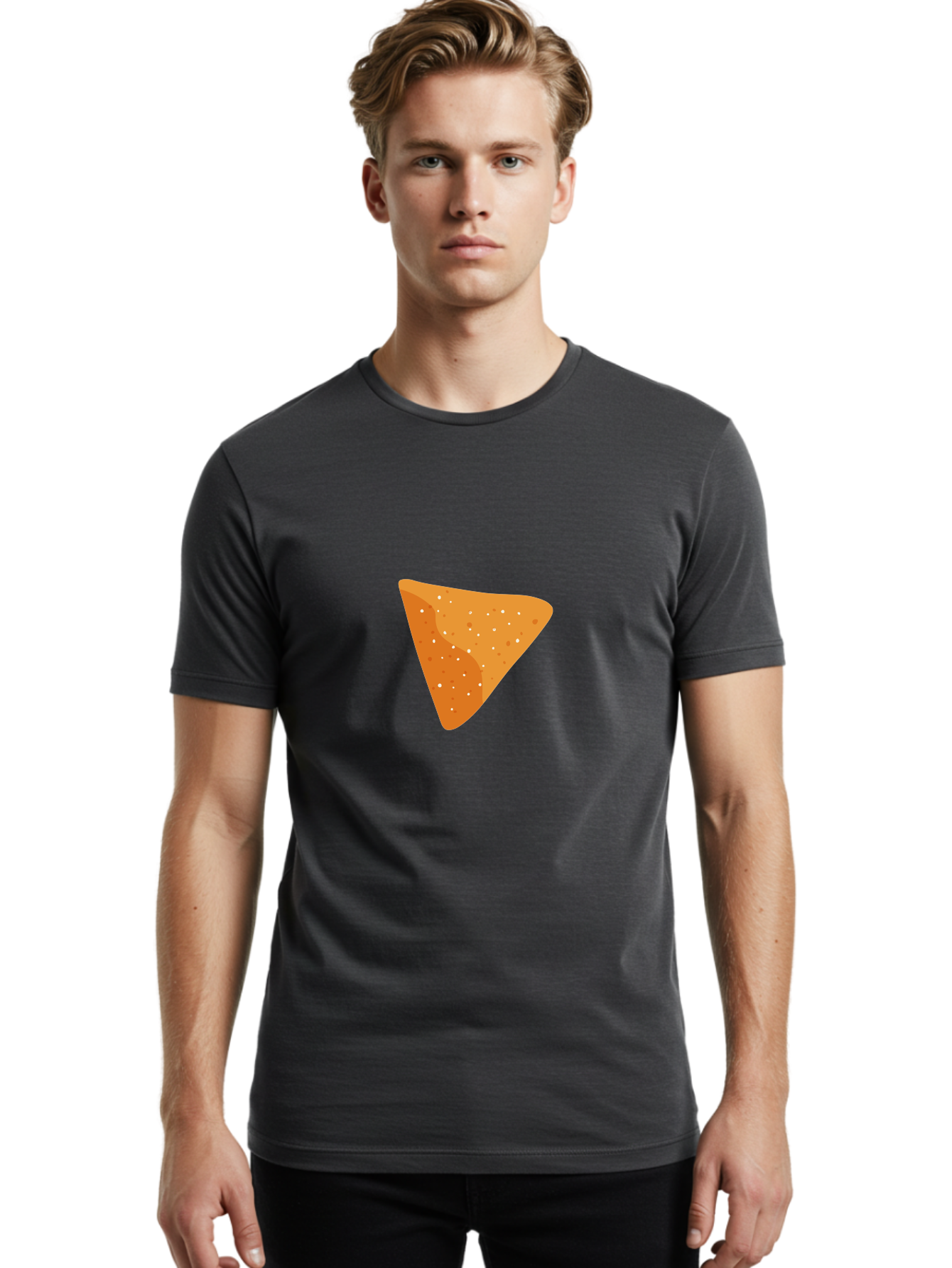 Dorito-Chip Men'S Graphic Tee, 100% Cotton, Comfortable Casual Summer Wear, Machine Washable, Triangular Chip, Crunchy Snack, Flavorful Treat, Savory Delight, Tasty Munchie, Junk Food Favorite, Cheesy Flavor Aad697