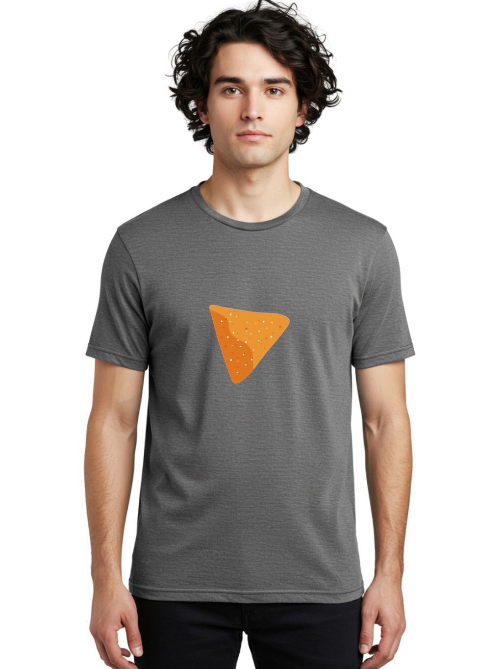 Dorito-Chip Men'S Graphic Tee, 100% Cotton, Comfortable Casual Summer Wear, Machine Washable, Triangular Chip, Crunchy Snack, Flavorful Treat, Savory Delight, Tasty Munchie, Junk Food Favorite, Cheesy Flavor Aad697