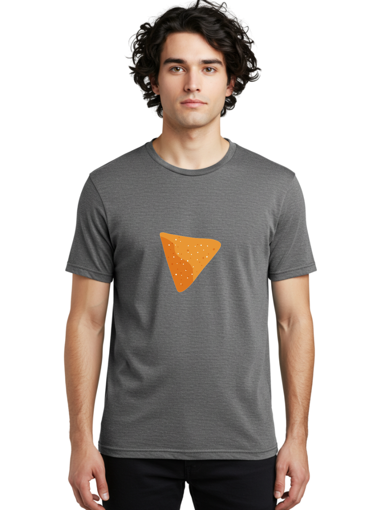 Dorito-Chip Men'S Graphic Tee, 100% Cotton, Comfortable Casual Summer Wear, Machine Washable, Triangular Chip, Crunchy Snack, Flavorful Treat, Savory Delight, Tasty Munchie, Junk Food Favorite, Cheesy Flavor Aad697