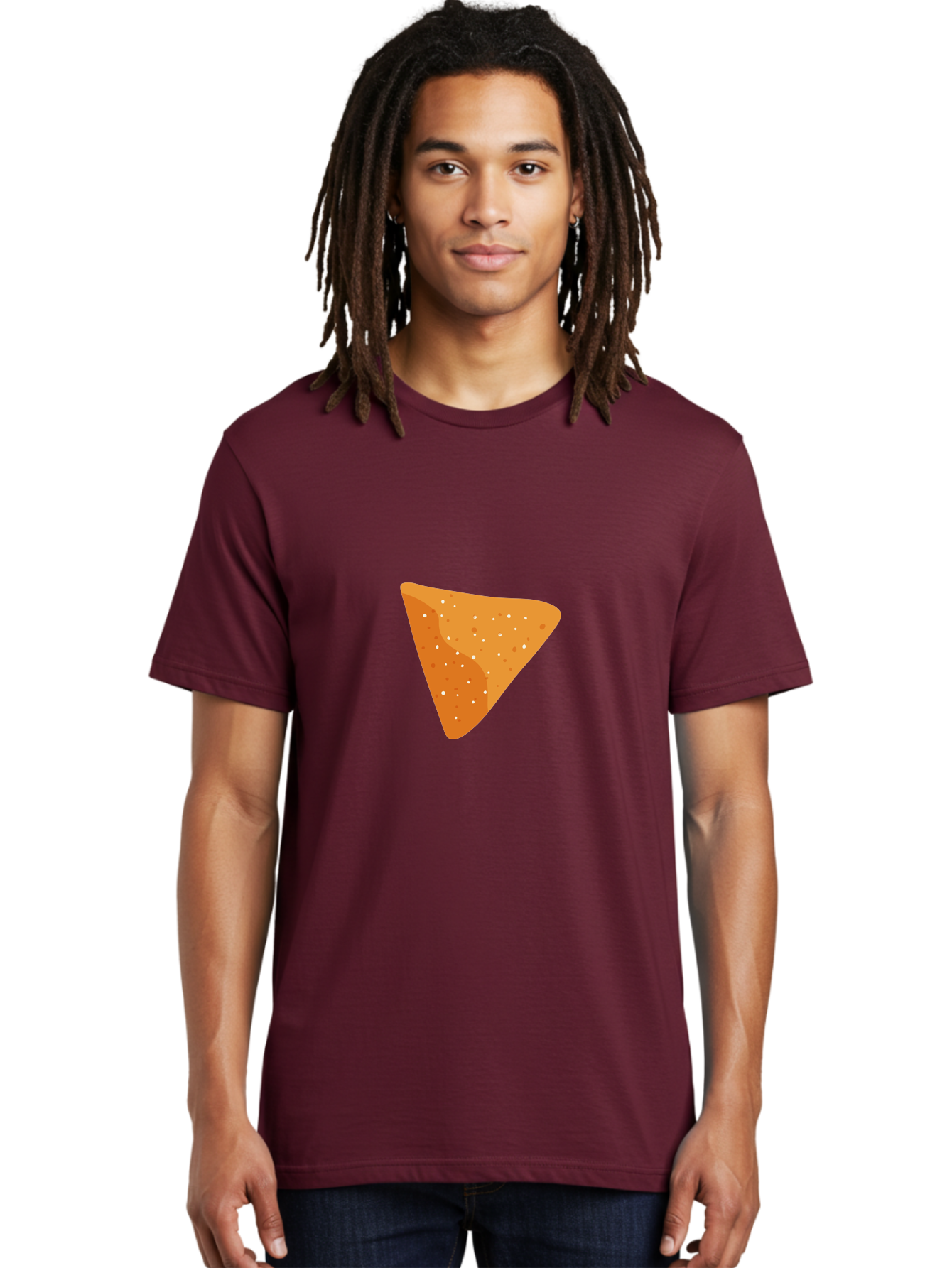 Dorito-Chip Men'S Graphic Tee, 100% Cotton, Comfortable Casual Summer Wear, Machine Washable, Triangular Chip, Crunchy Snack, Flavorful Treat, Savory Delight, Tasty Munchie, Junk Food Favorite, Cheesy Flavor Aad697