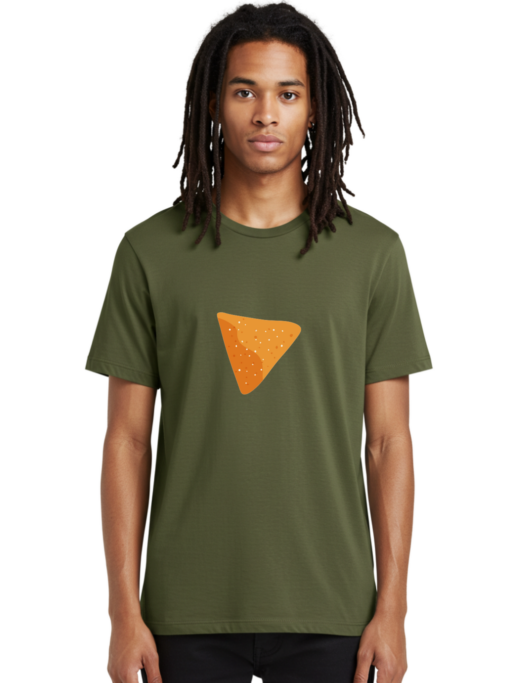 Dorito-Chip Men'S Graphic Tee, 100% Cotton, Comfortable Casual Summer Wear, Machine Washable, Triangular Chip, Crunchy Snack, Flavorful Treat, Savory Delight, Tasty Munchie, Junk Food Favorite, Cheesy Flavor Aad697