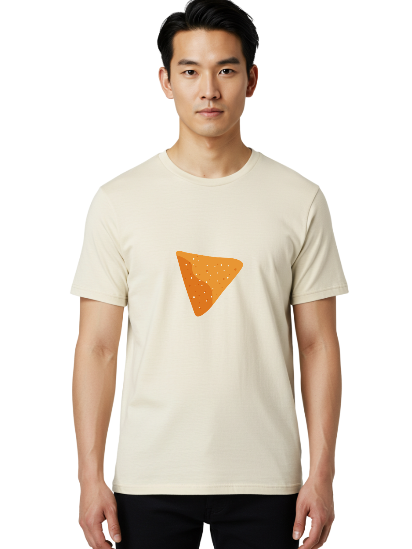 Dorito-Chip Men'S Graphic Tee, 100% Cotton, Comfortable Casual Summer Wear, Machine Washable, Triangular Chip, Crunchy Snack, Flavorful Treat, Savory Delight, Tasty Munchie, Junk Food Favorite, Cheesy Flavor Aad697