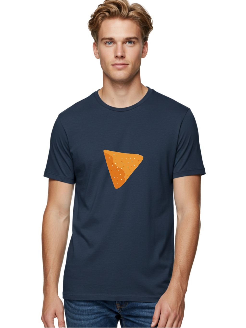 Dorito-Chip Men'S Graphic Tee, 100% Cotton, Comfortable Casual Summer Wear, Machine Washable, Triangular Chip, Crunchy Snack, Flavorful Treat, Savory Delight, Tasty Munchie, Junk Food Favorite, Cheesy Flavor Aad697