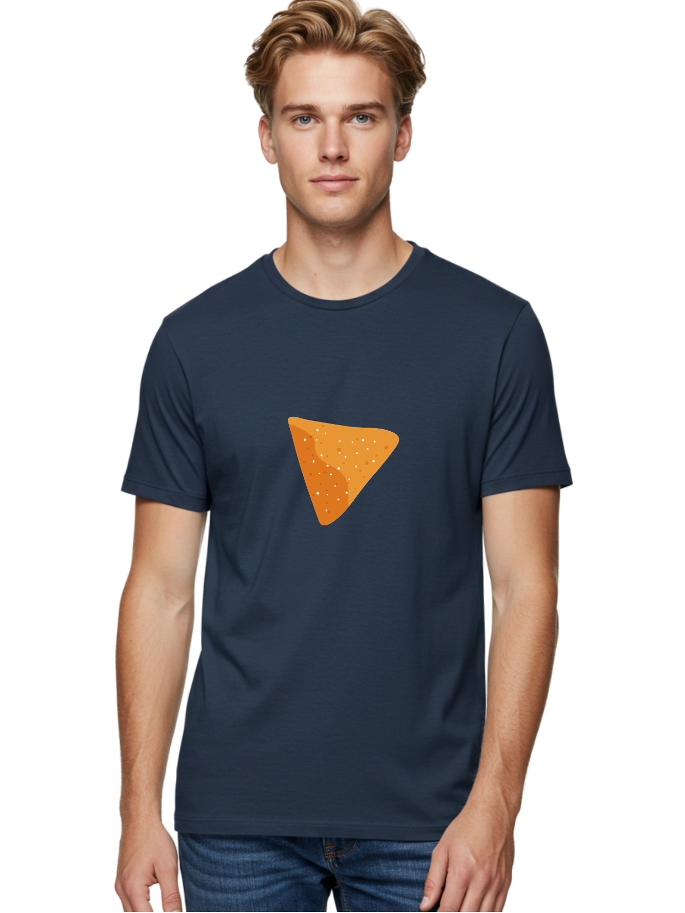 Dorito-Chip Men'S Graphic Tee, 100% Cotton, Comfortable Casual Summer Wear, Machine Washable, Triangular Chip, Crunchy Snack, Flavorful Treat, Savory Delight, Tasty Munchie, Junk Food Favorite, Cheesy Flavor Aad697
