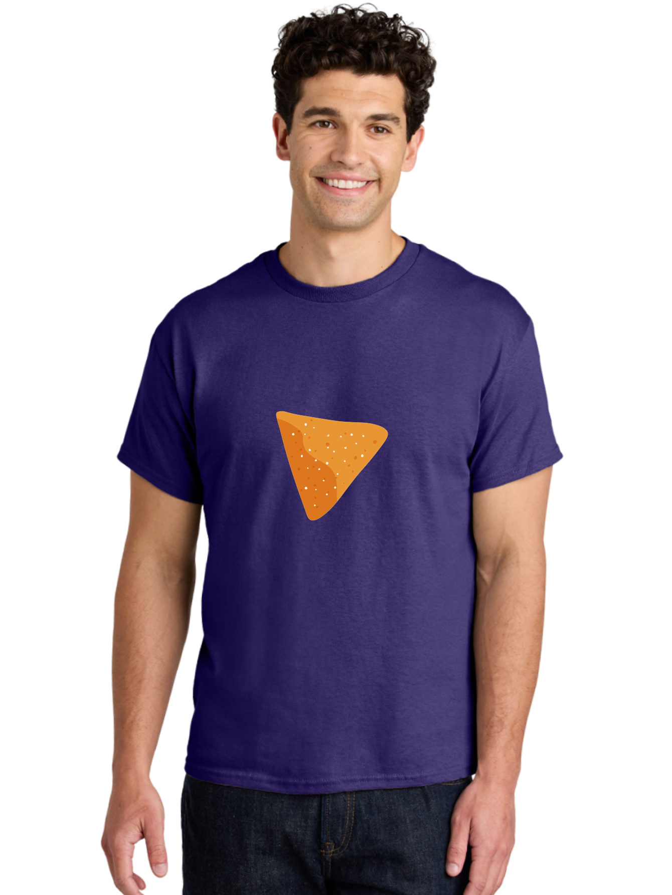 Dorito-Chip Men'S Graphic Tee, 100% Cotton, Comfortable Casual Summer Wear, Machine Washable, Triangular Chip, Crunchy Snack, Flavorful Treat, Savory Delight, Tasty Munchie, Junk Food Favorite, Cheesy Flavor Aad697