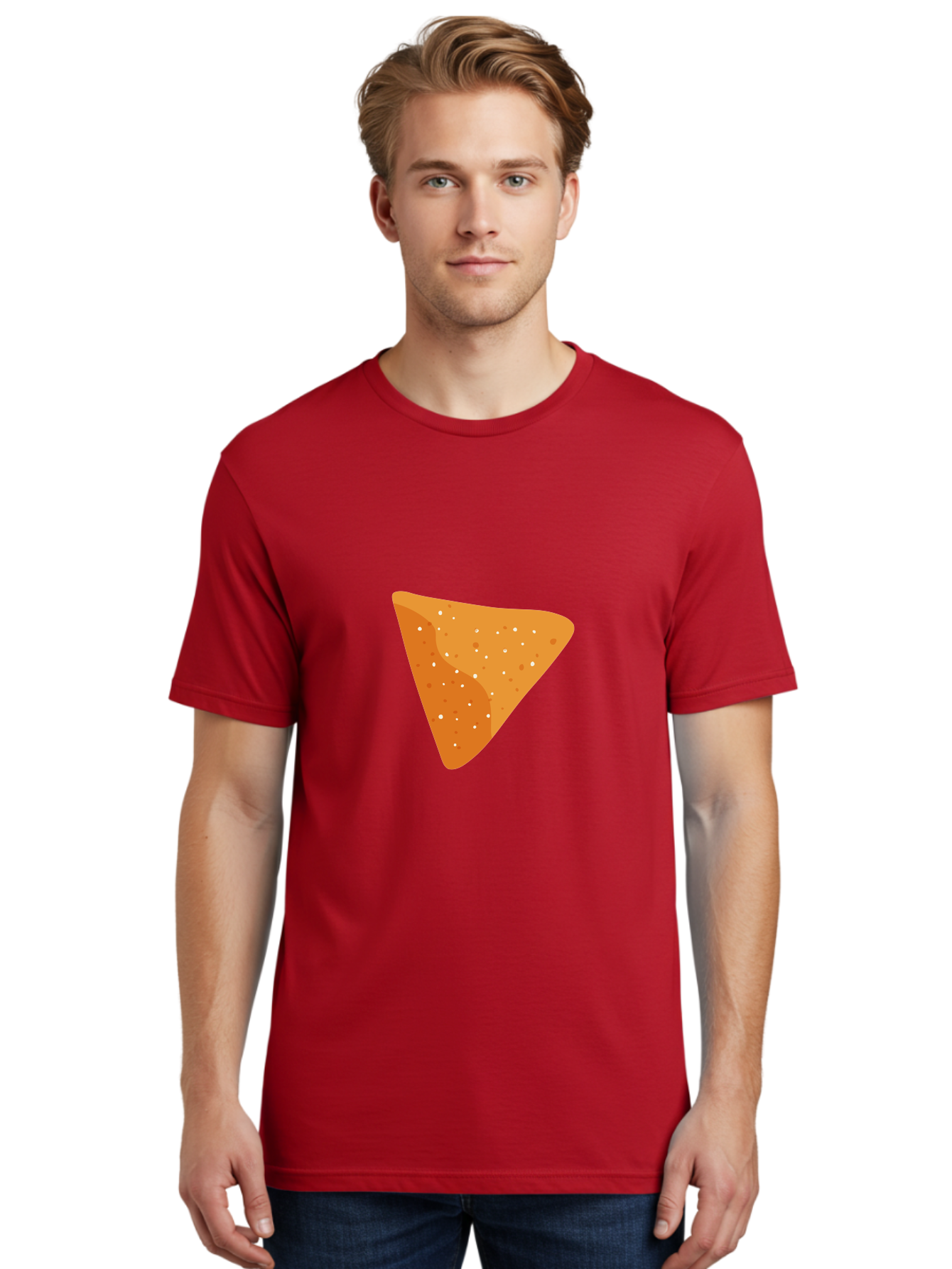 Dorito-Chip Men'S Graphic Tee, 100% Cotton, Comfortable Casual Summer Wear, Machine Washable, Triangular Chip, Crunchy Snack, Flavorful Treat, Savory Delight, Tasty Munchie, Junk Food Favorite, Cheesy Flavor Aad697