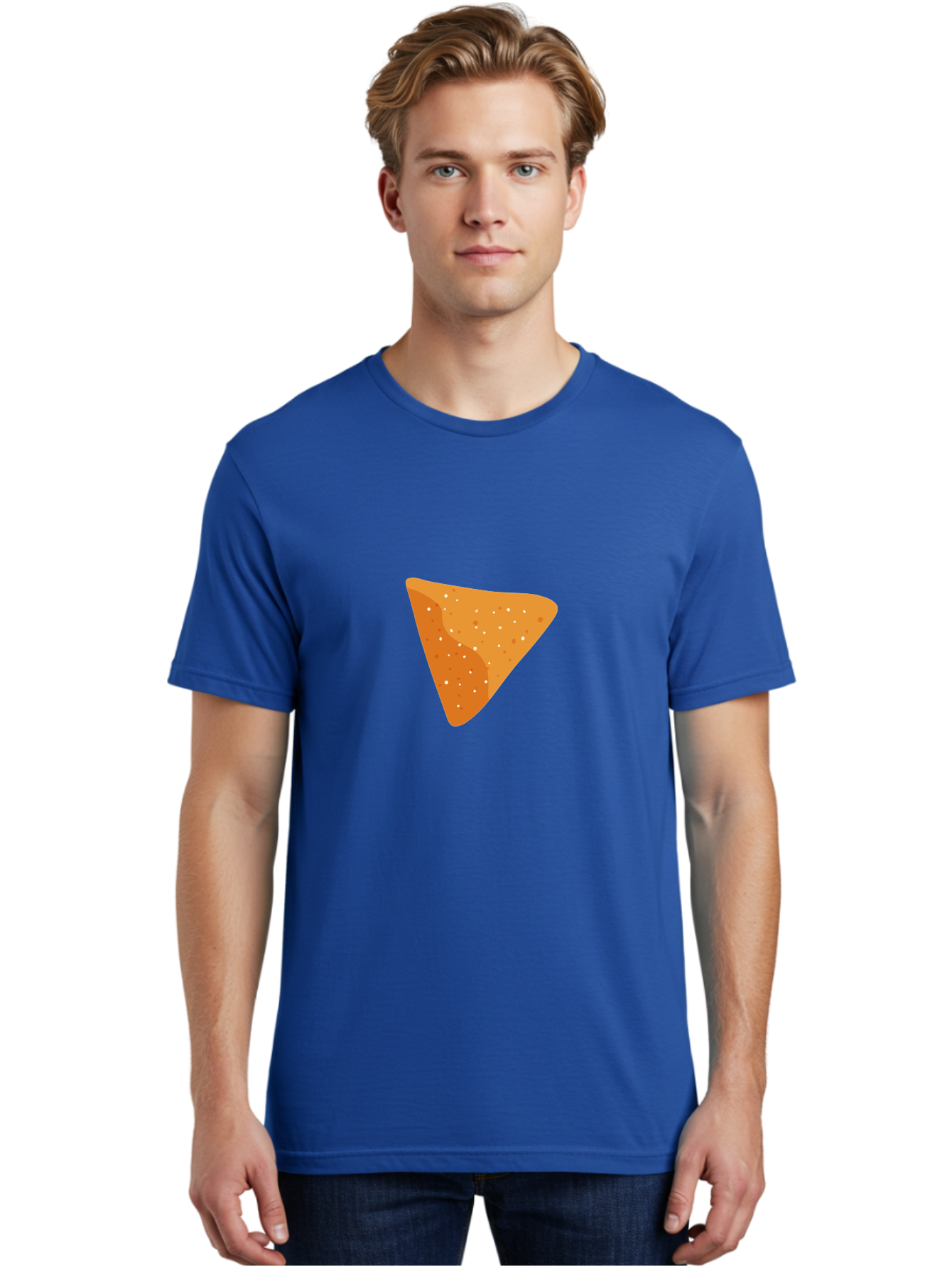 Dorito-Chip Men'S Graphic Tee, 100% Cotton, Comfortable Casual Summer Wear, Machine Washable, Triangular Chip, Crunchy Snack, Flavorful Treat, Savory Delight, Tasty Munchie, Junk Food Favorite, Cheesy Flavor Aad697