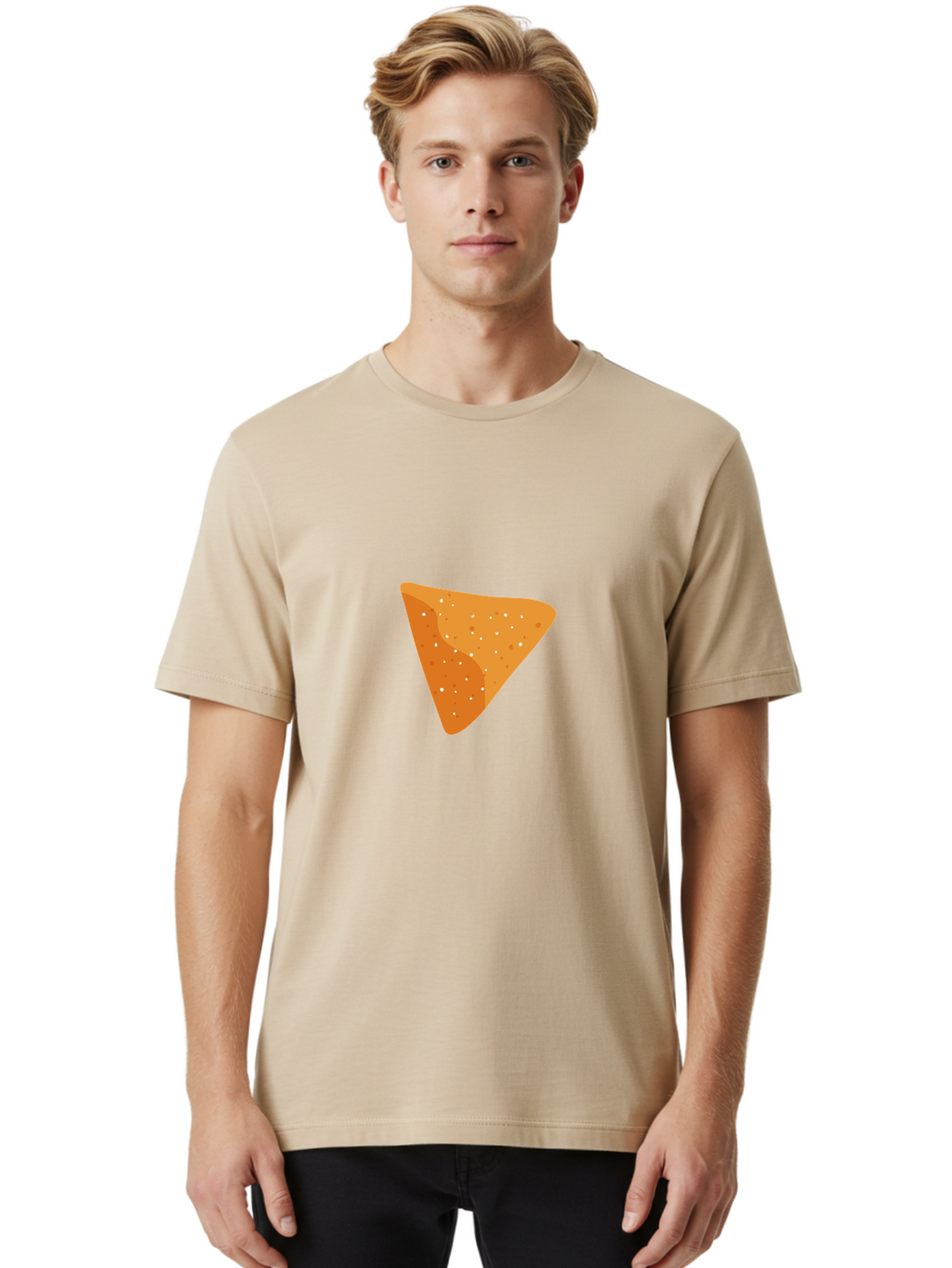 Dorito-Chip Men'S Graphic Tee, 100% Cotton, Comfortable Casual Summer Wear, Machine Washable, Triangular Chip, Crunchy Snack, Flavorful Treat, Savory Delight, Tasty Munchie, Junk Food Favorite, Cheesy Flavor Aad697