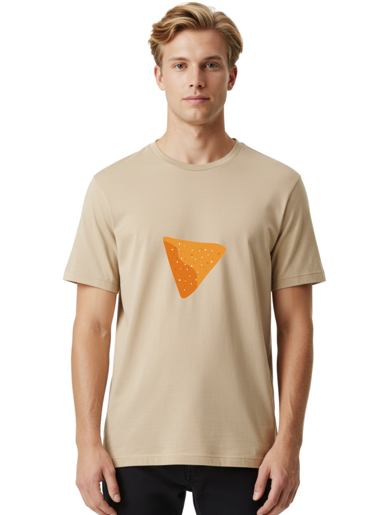 Dorito-Chip Men'S Graphic Tee, 100% Cotton, Comfortable Casual Summer Wear, Machine Washable, Triangular Chip, Crunchy Snack, Flavorful Treat, Savory Delight, Tasty Munchie, Junk Food Favorite, Cheesy Flavor Aad697