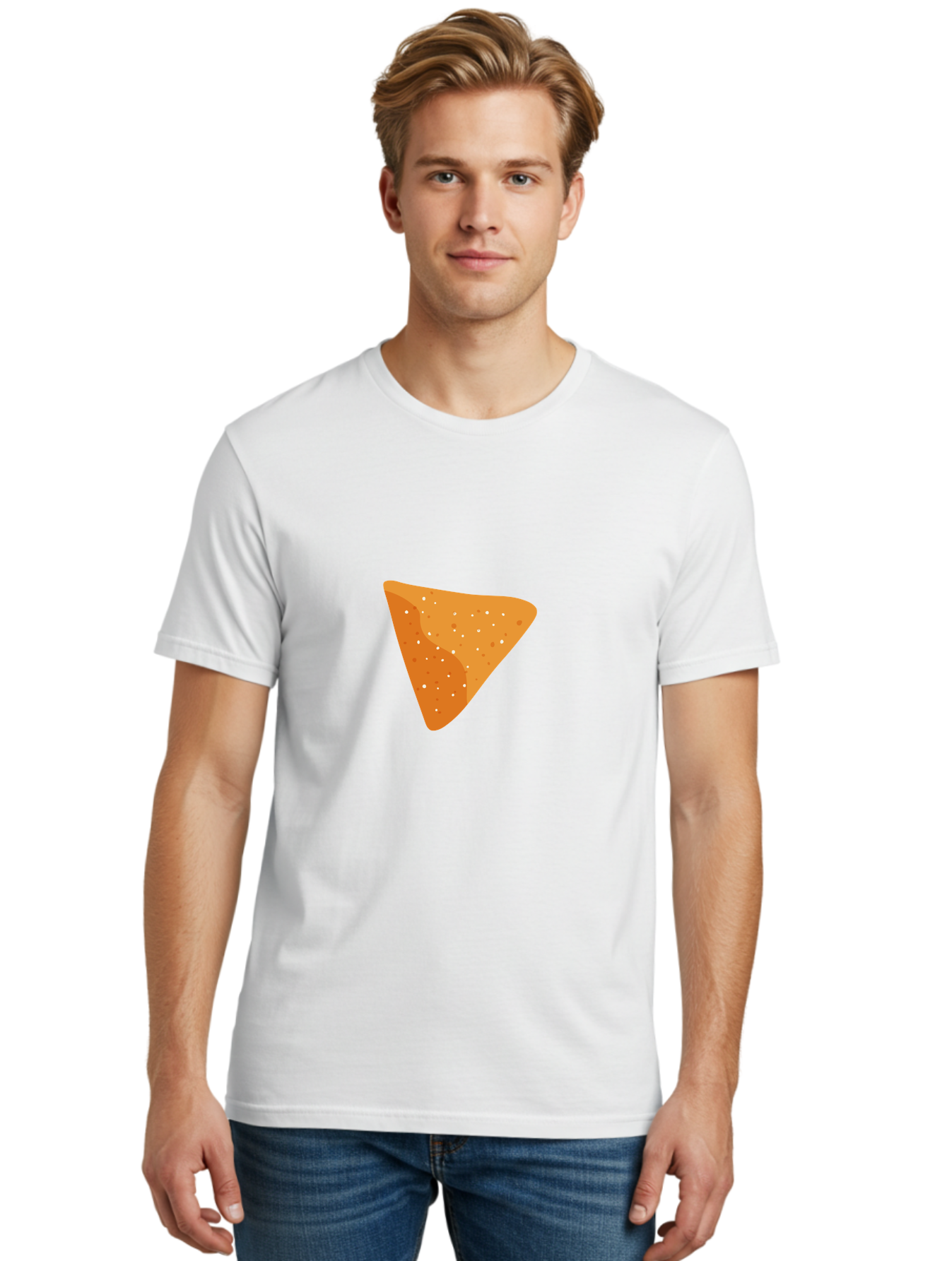 Dorito-Chip Men'S Graphic Tee, 100% Cotton, Comfortable Casual Summer Wear, Machine Washable, Triangular Chip, Crunchy Snack, Flavorful Treat, Savory Delight, Tasty Munchie, Junk Food Favorite, Cheesy Flavor Aad697