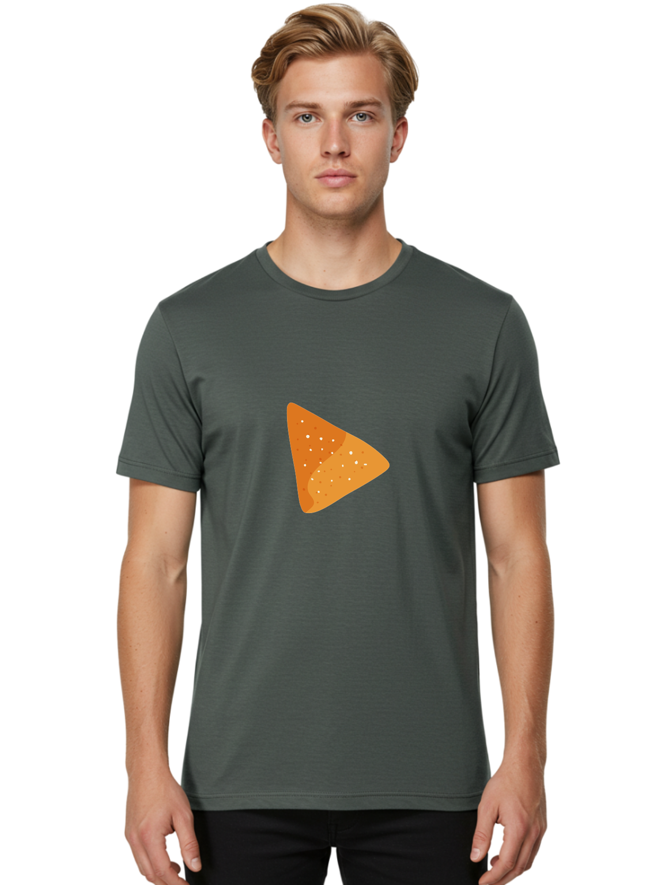 Doritos Men'S Graphic Tee, 100% Cotton, Comfortable Casual Summer Wear, Machine Washable, Play Button, Play Icon, Triangle Shape, Orange Color, Video Playback, Media Control, Simple Design, Modern Style Aad699