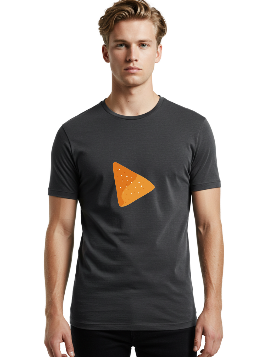 Doritos Men'S Graphic Tee, 100% Cotton, Comfortable Casual Summer Wear, Machine Washable, Play Button, Play Icon, Triangle Shape, Orange Color, Video Playback, Media Control, Simple Design, Modern Style Aad699