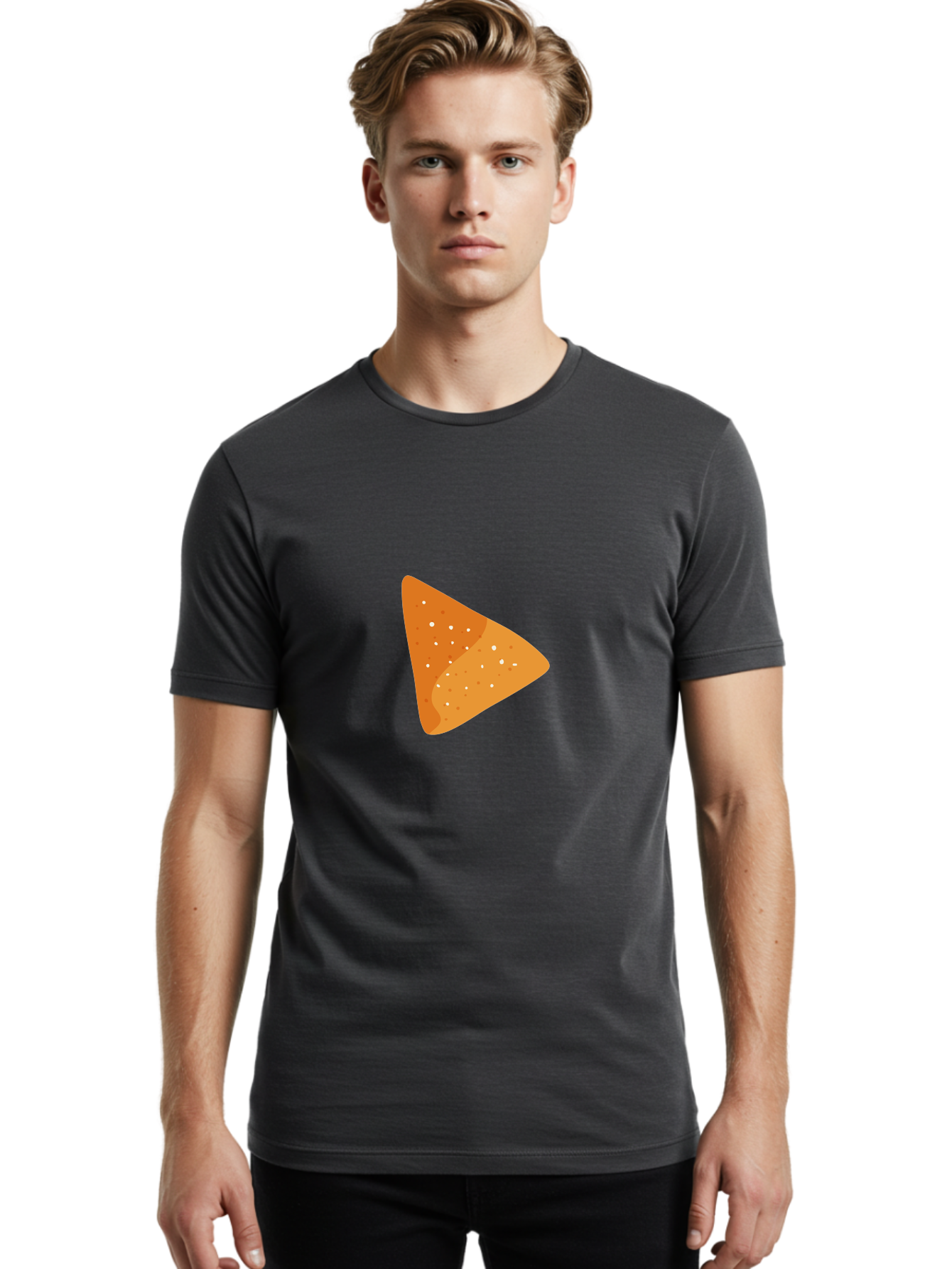 Doritos Men'S Graphic Tee, 100% Cotton, Comfortable Casual Summer Wear, Machine Washable, Play Button, Play Icon, Triangle Shape, Orange Color, Video Playback, Media Control, Simple Design, Modern Style Aad699