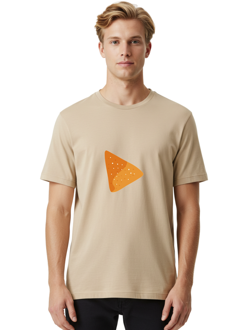 Doritos Men'S Graphic Tee, 100% Cotton, Comfortable Casual Summer Wear, Machine Washable, Play Button, Play Icon, Triangle Shape, Orange Color, Video Playback, Media Control, Simple Design, Modern Style Aad699
